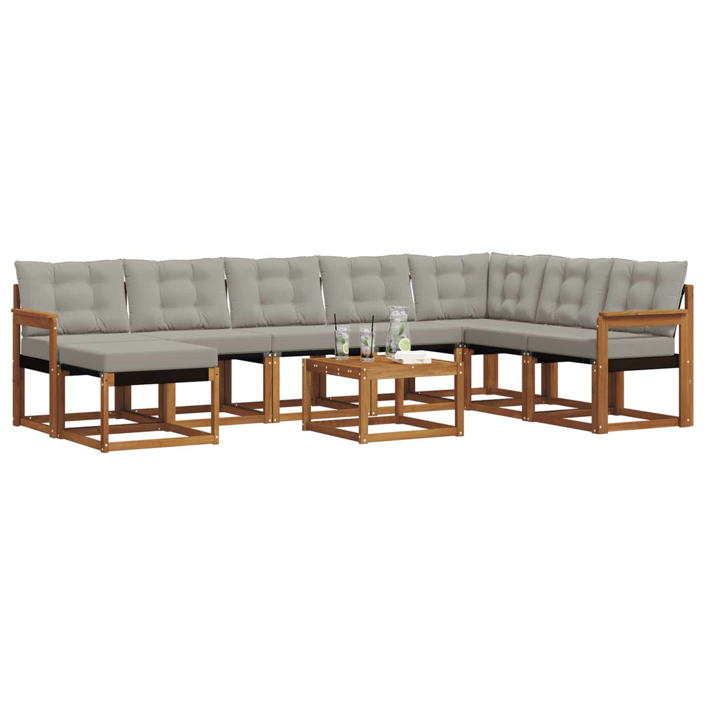 Outdoor-Sofagarnitur mit Kissen 9 pcs Natürlich und Hellgrau