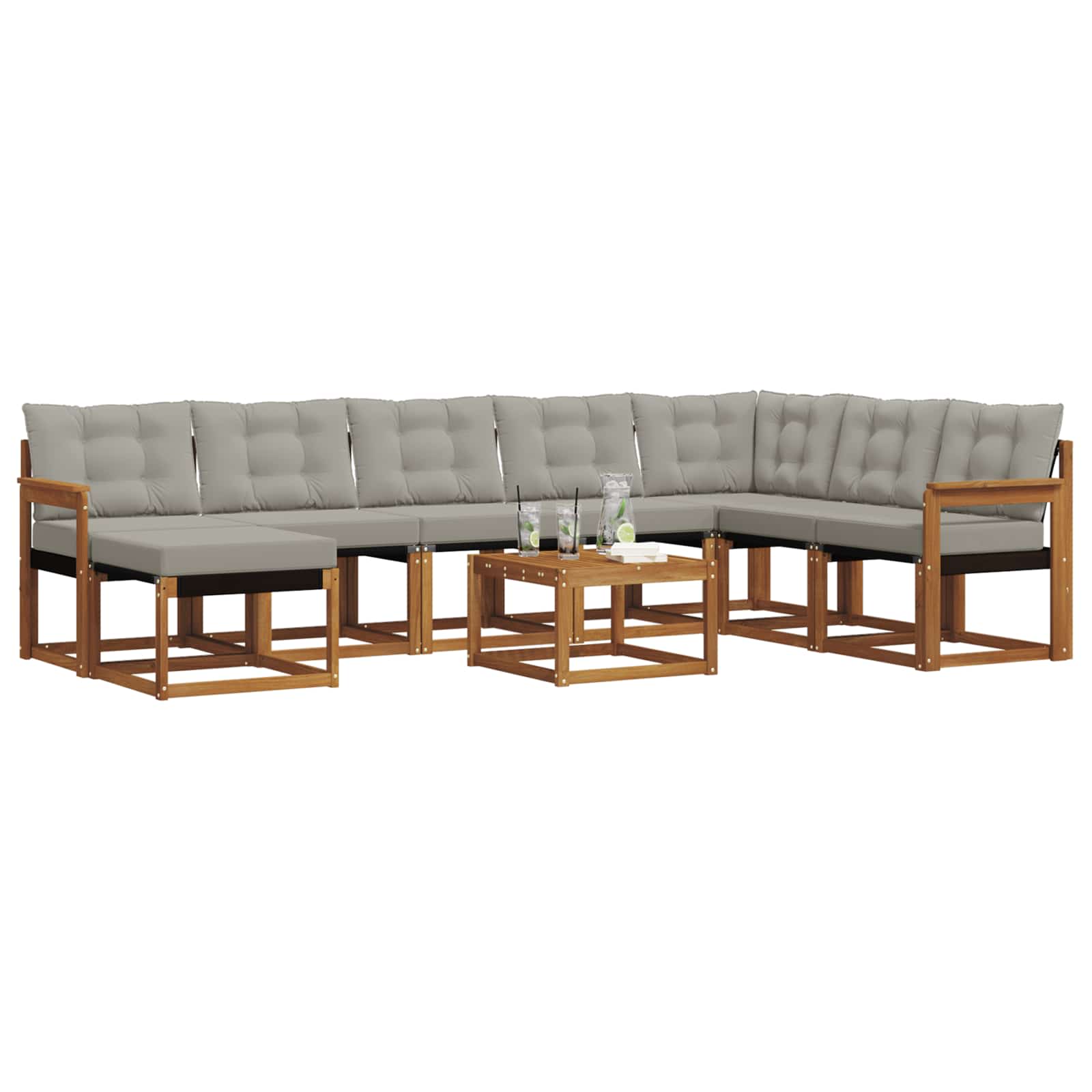 Outdoor-Sofagarnitur mit Kissen 9 pcs Natürlich und Hellgrau