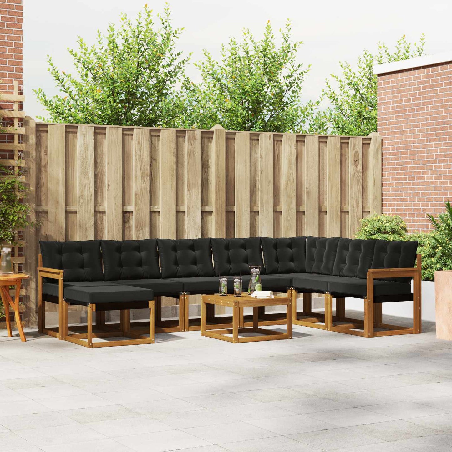 Outdoor-Sofagarnitur mit Kissen 9 pcs Natürlich und Schwarz