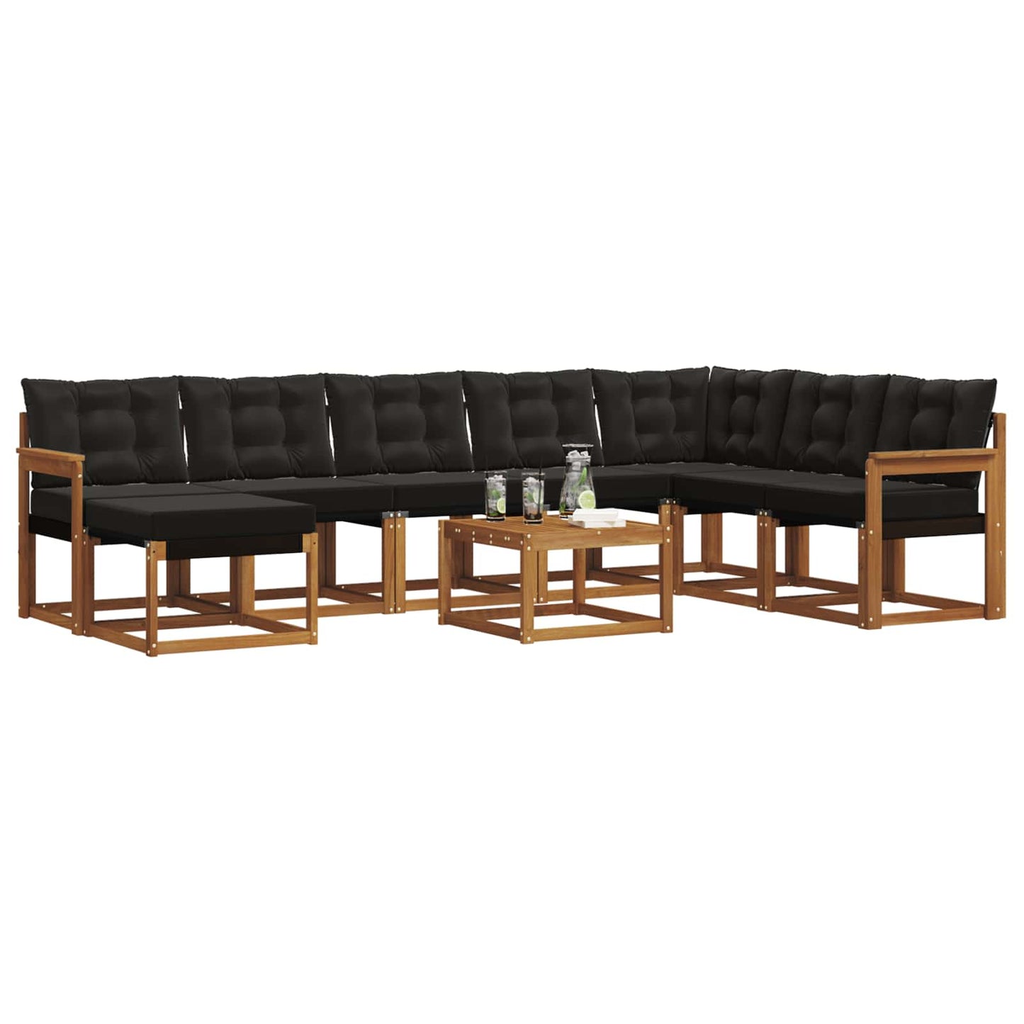 Outdoor-Sofagarnitur mit Kissen 9 pcs Natürlich und Schwarz