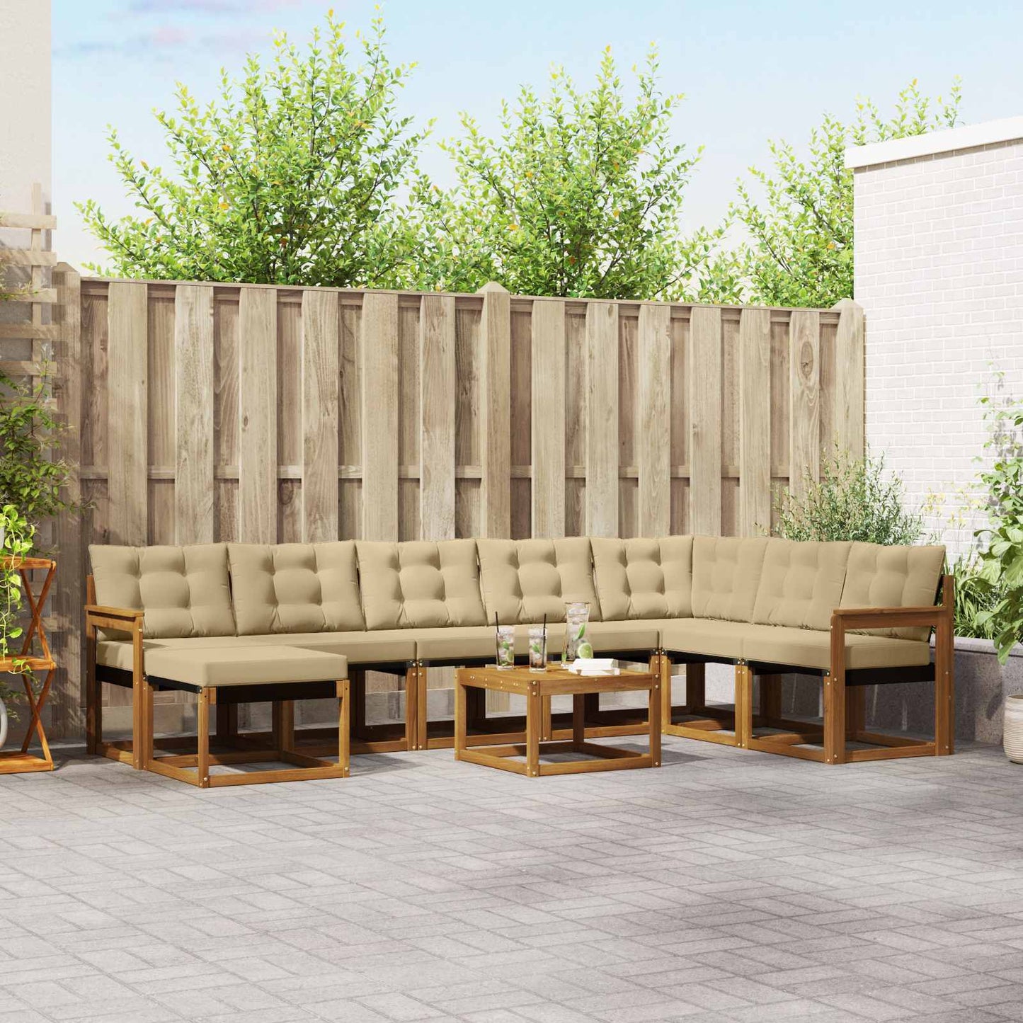 Outdoor-Sofagarnitur 9 stk. Natur und Beige