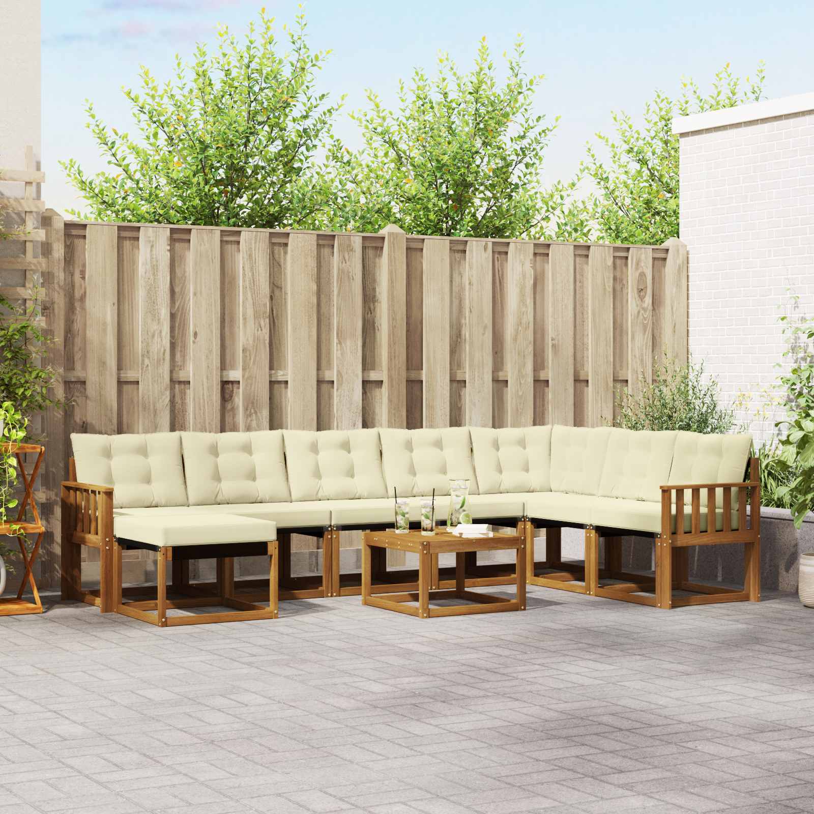 Outdoor-Sofagarnitur 9 Stk. Natur und Creme