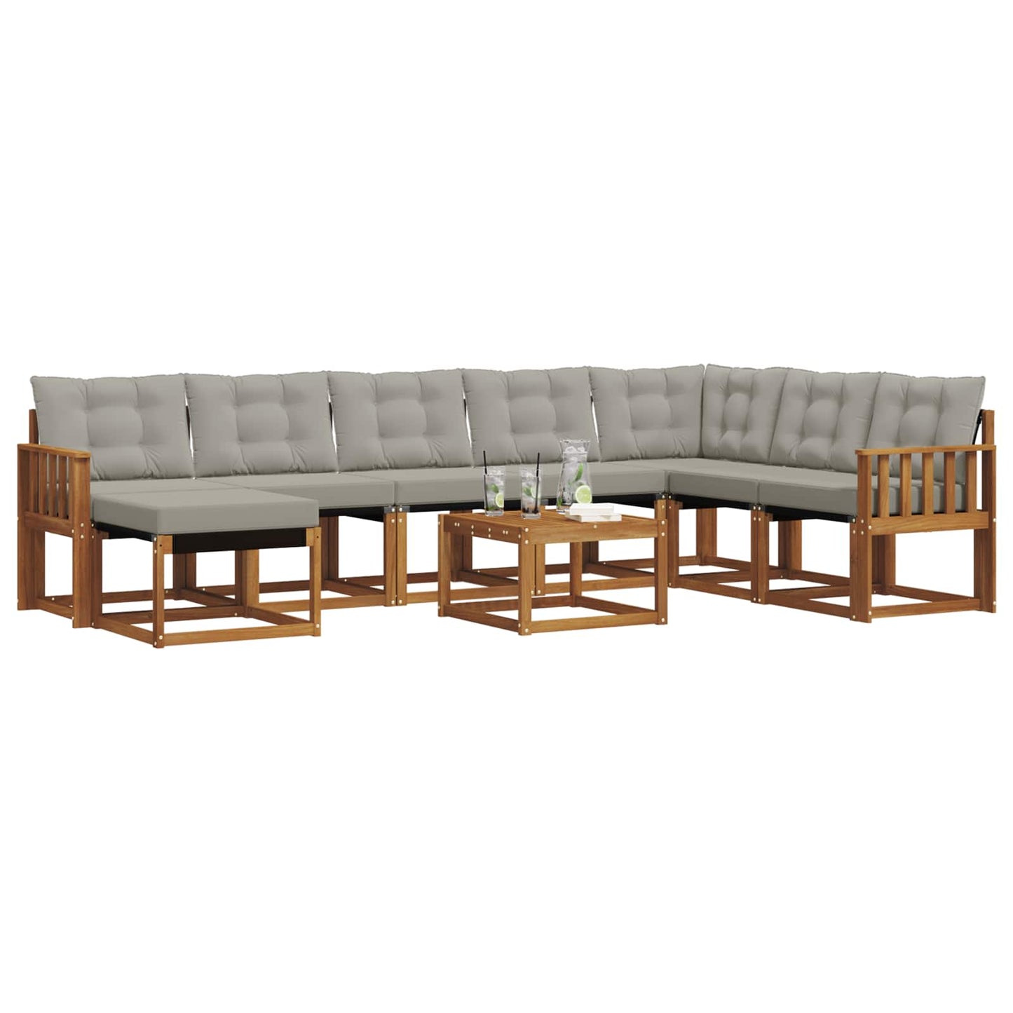 Outdoor-Sofagarnitur mit Kissen 9 pcs Natürlich und Hellgrau
