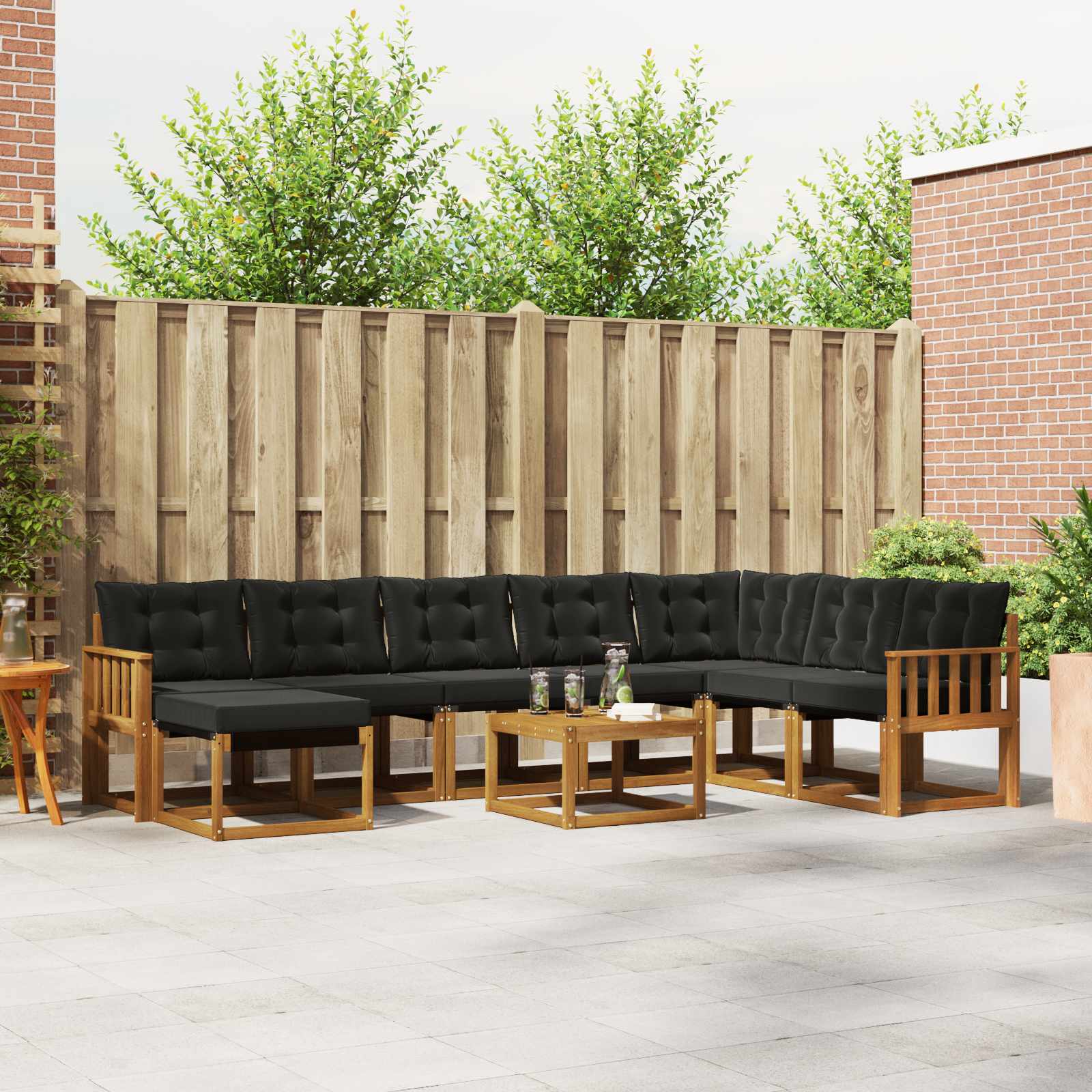Outdoor-Sofagarnitur mit Kissen 9 pcs Natürlich und Schwarz