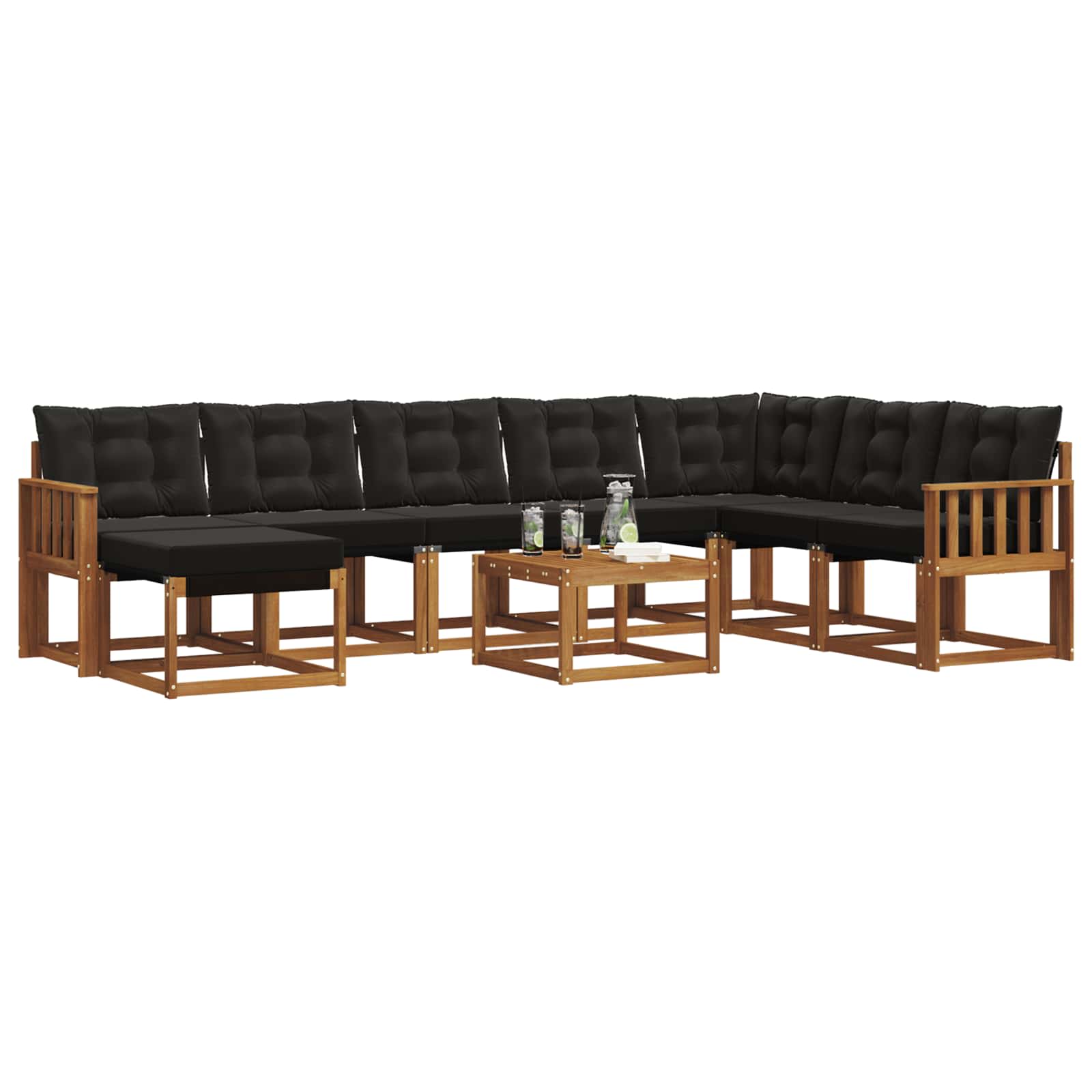 Outdoor-Sofagarnitur mit Kissen 9 pcs Natürlich und Schwarz