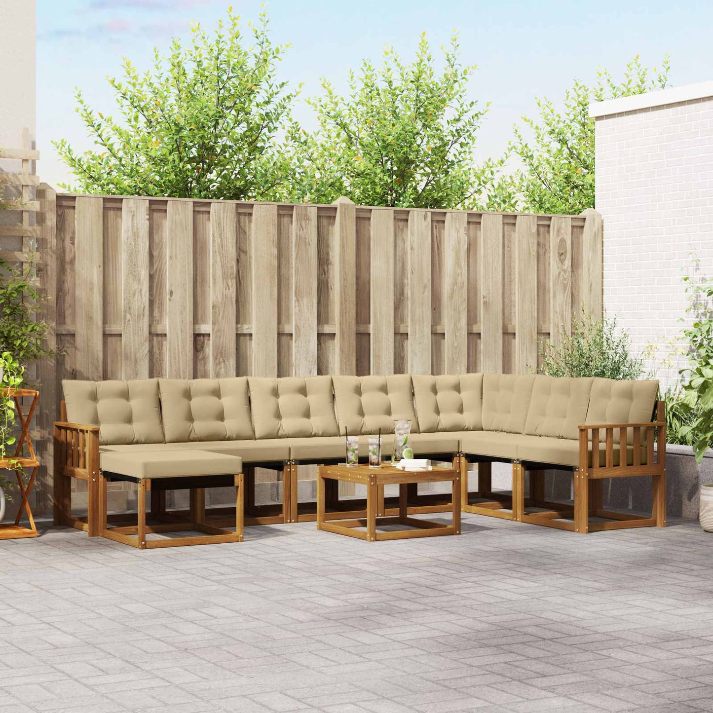 Outdoor-Sofagarnitur 9 stk. Natur und Beige