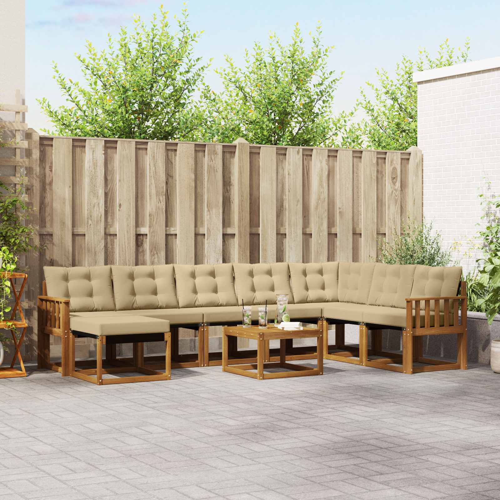 Outdoor-Sofagarnitur 9 stk. Natur und Beige