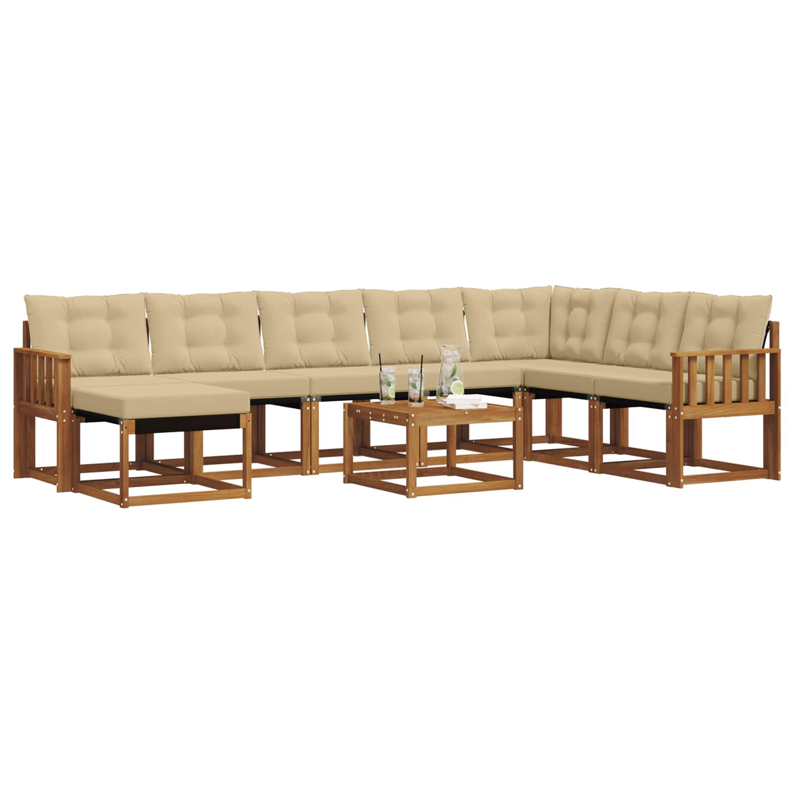Outdoor-Sofagarnitur 9 stk. Natur und Beige