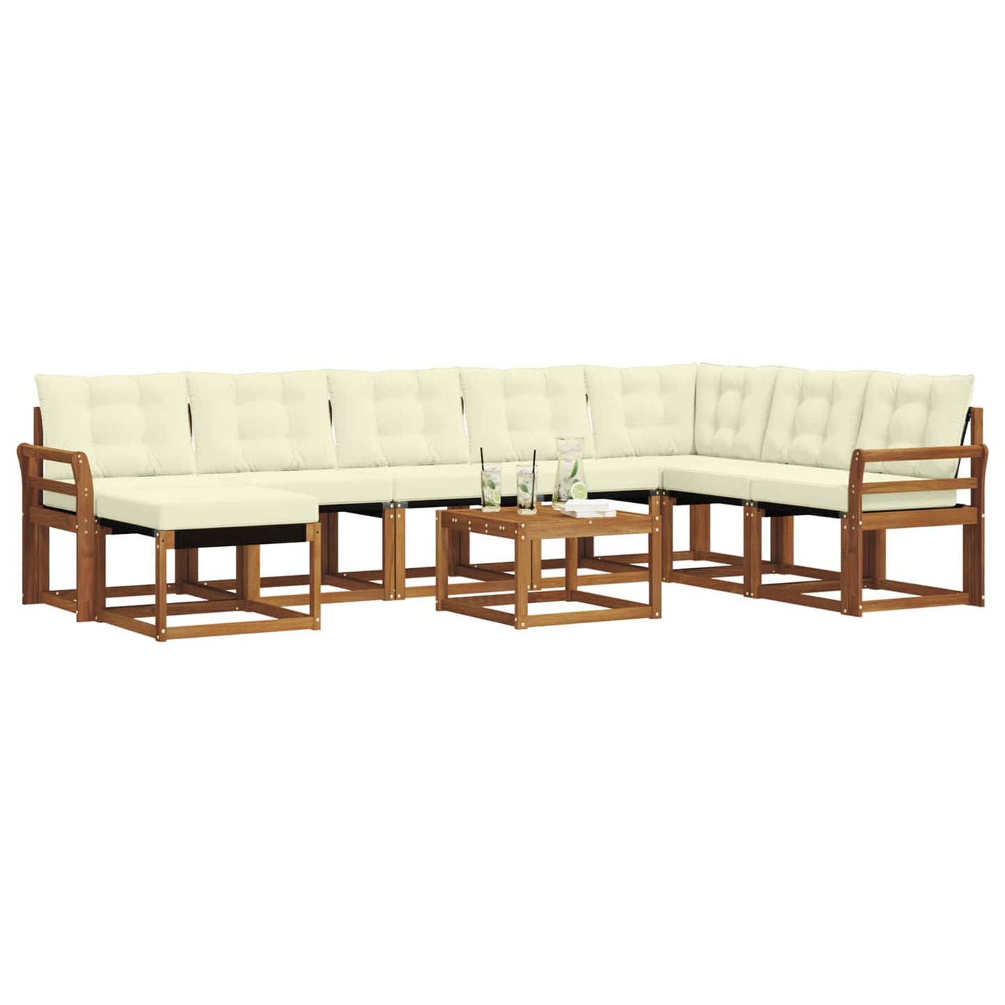 Outdoor-Sofagarnitur mit Kissen 9 pcs Natur und Creme