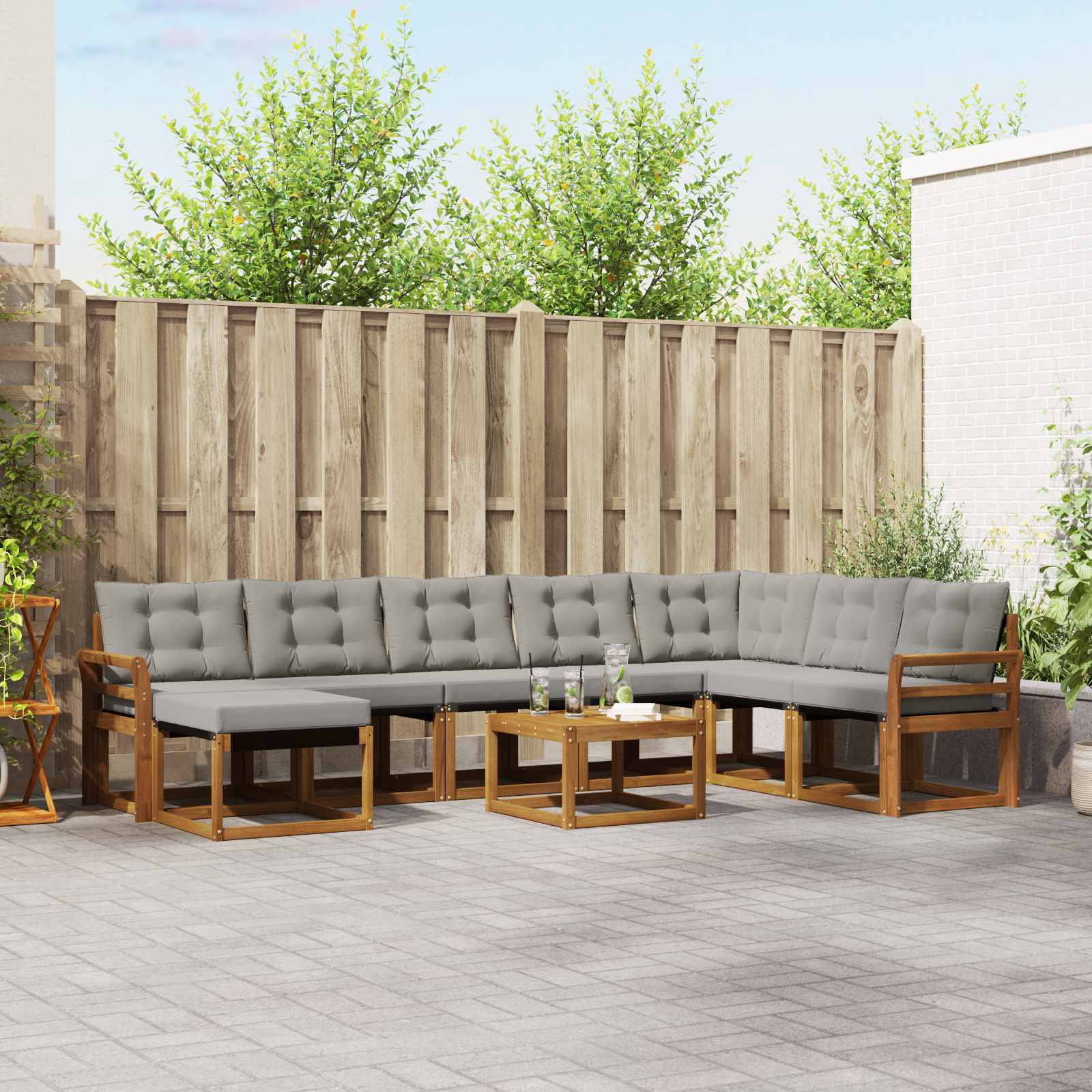 Outdoor-Sofagarnitur mit Kissen 9 pcs Natürlich und Hellgrau