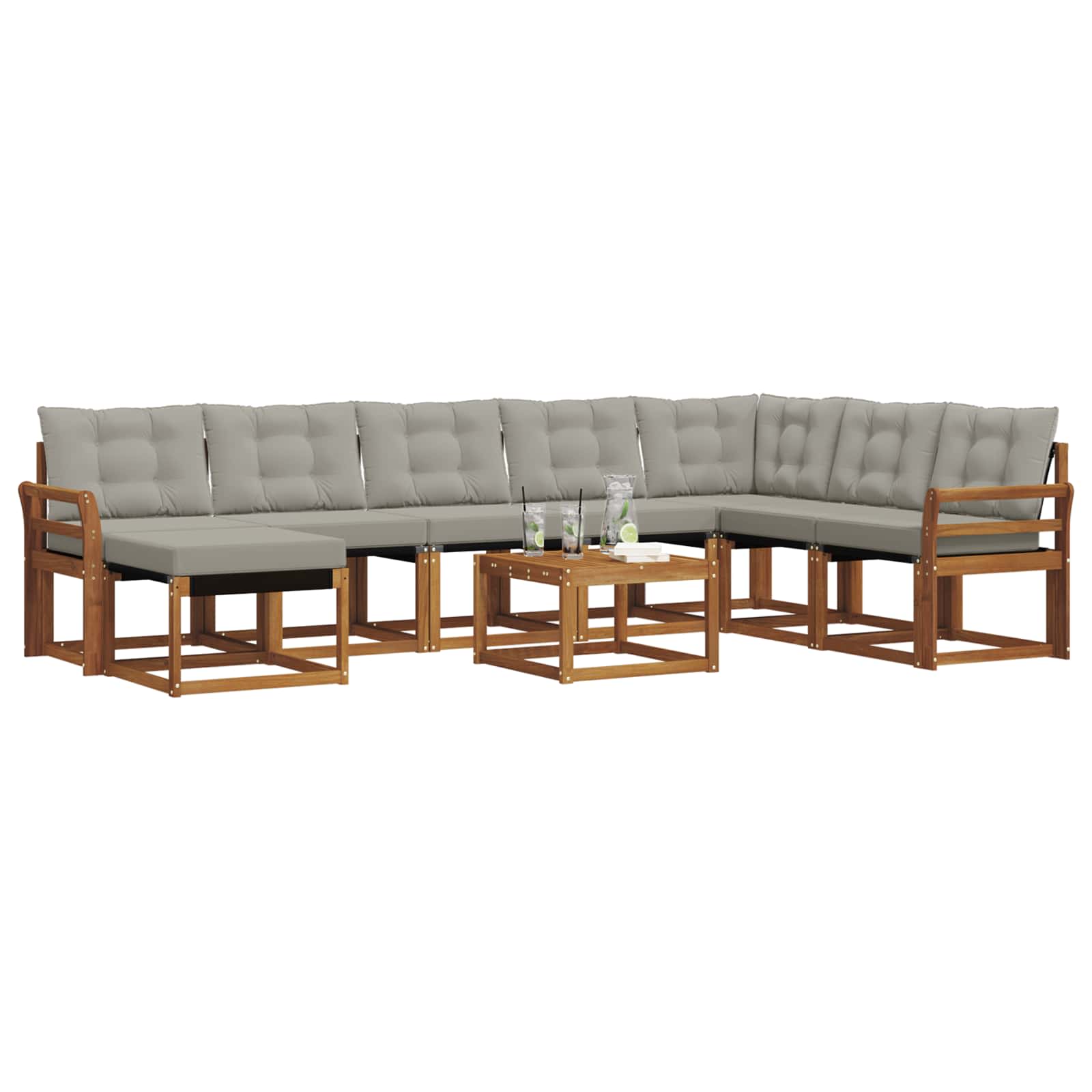 Outdoor-Sofagarnitur mit Kissen 9 pcs Natürlich und Hellgrau