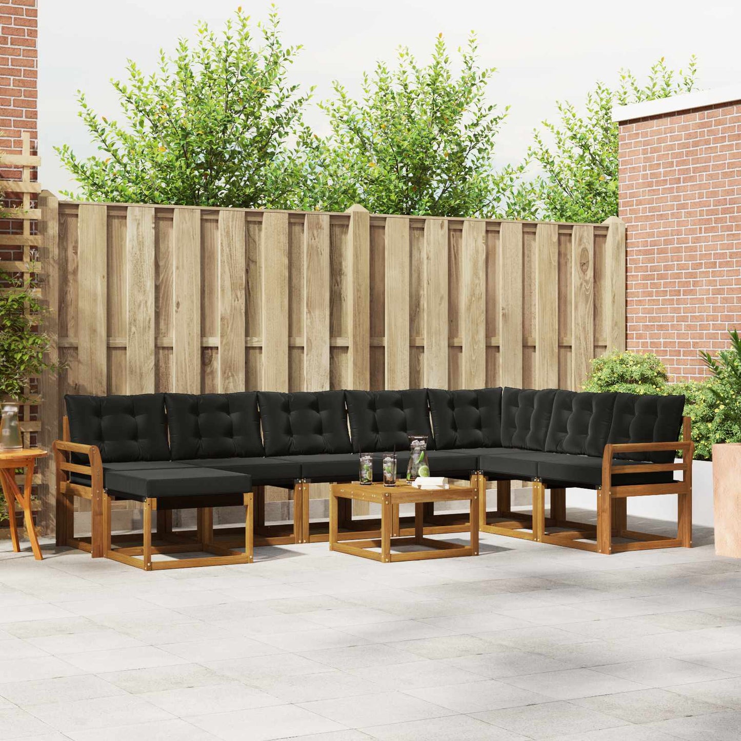 Outdoor-Sofagarnitur mit Kissen 9 pcs Natürlich und Schwarz