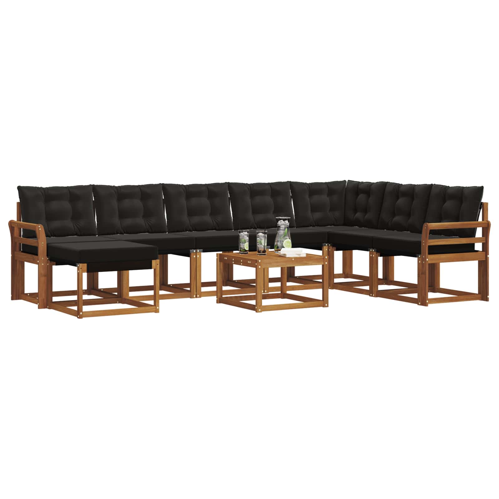 Outdoor-Sofagarnitur mit Kissen 9 pcs Natürlich und Schwarz