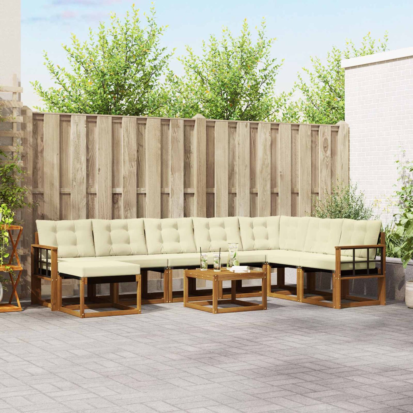 Outdoor-Sofagarnitur 9 Stk. Natur und Creme
