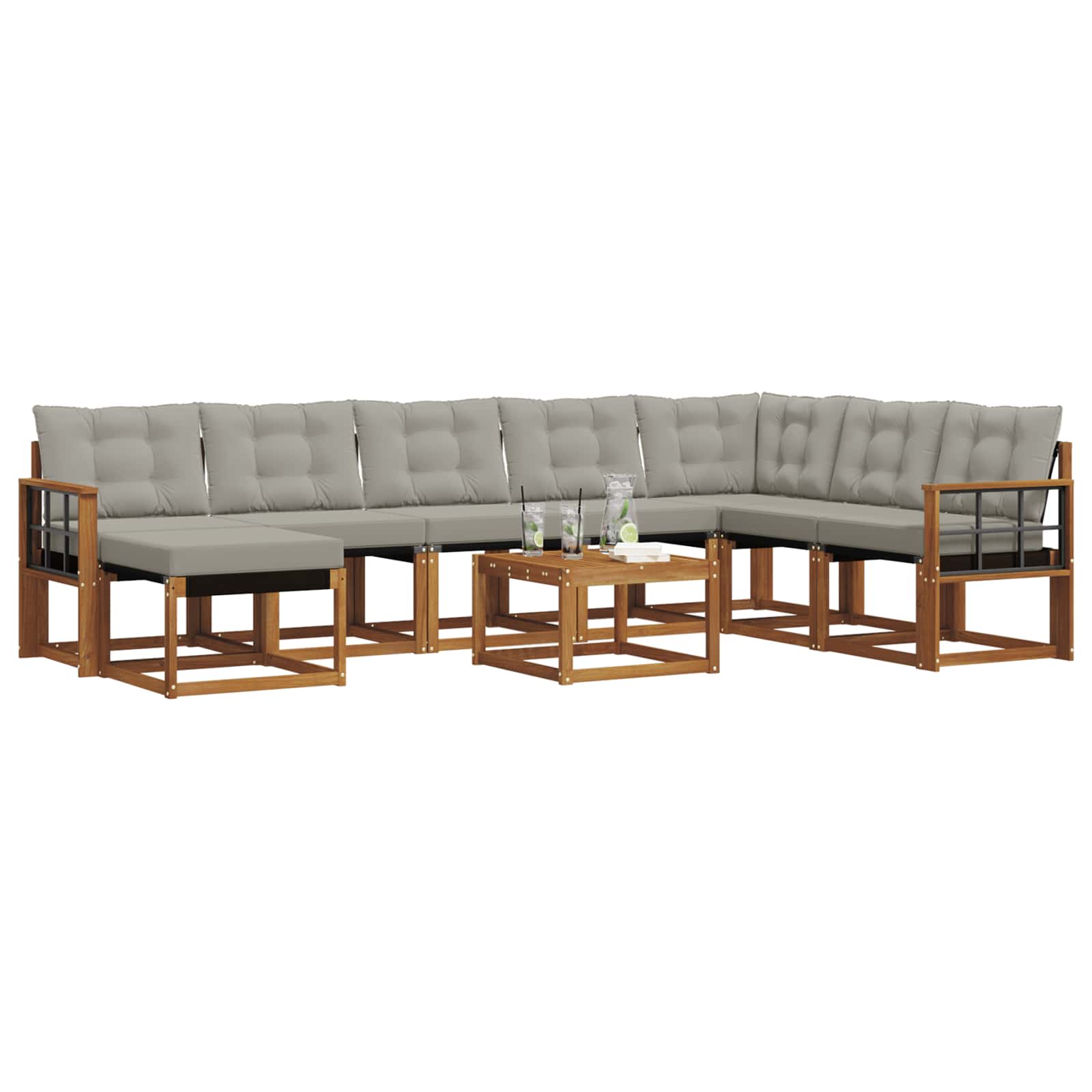 Outdoor-Sofagarnitur mit Kissen 9 pcs Natürlich und Hellgrau
