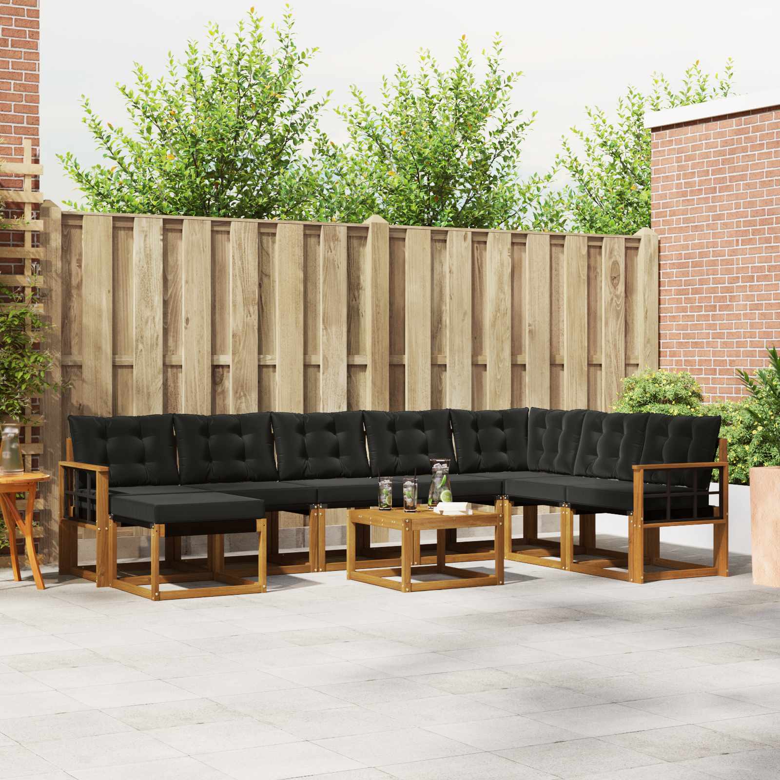 Outdoor-Sofagarnitur mit Kissen 9 pcs Natürlich und Schwarz