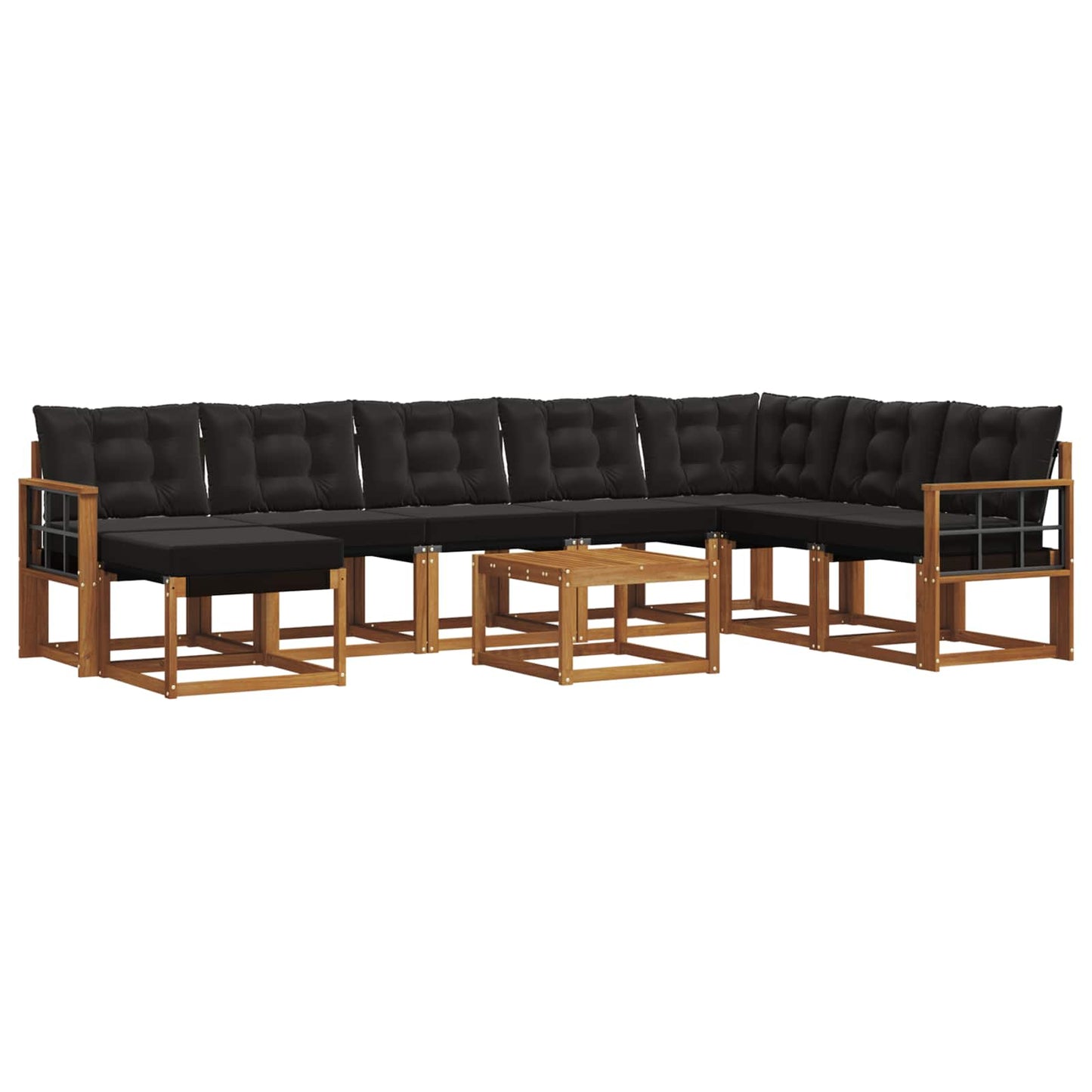 Outdoor-Sofagarnitur mit Kissen 9 pcs Natürlich und Schwarz