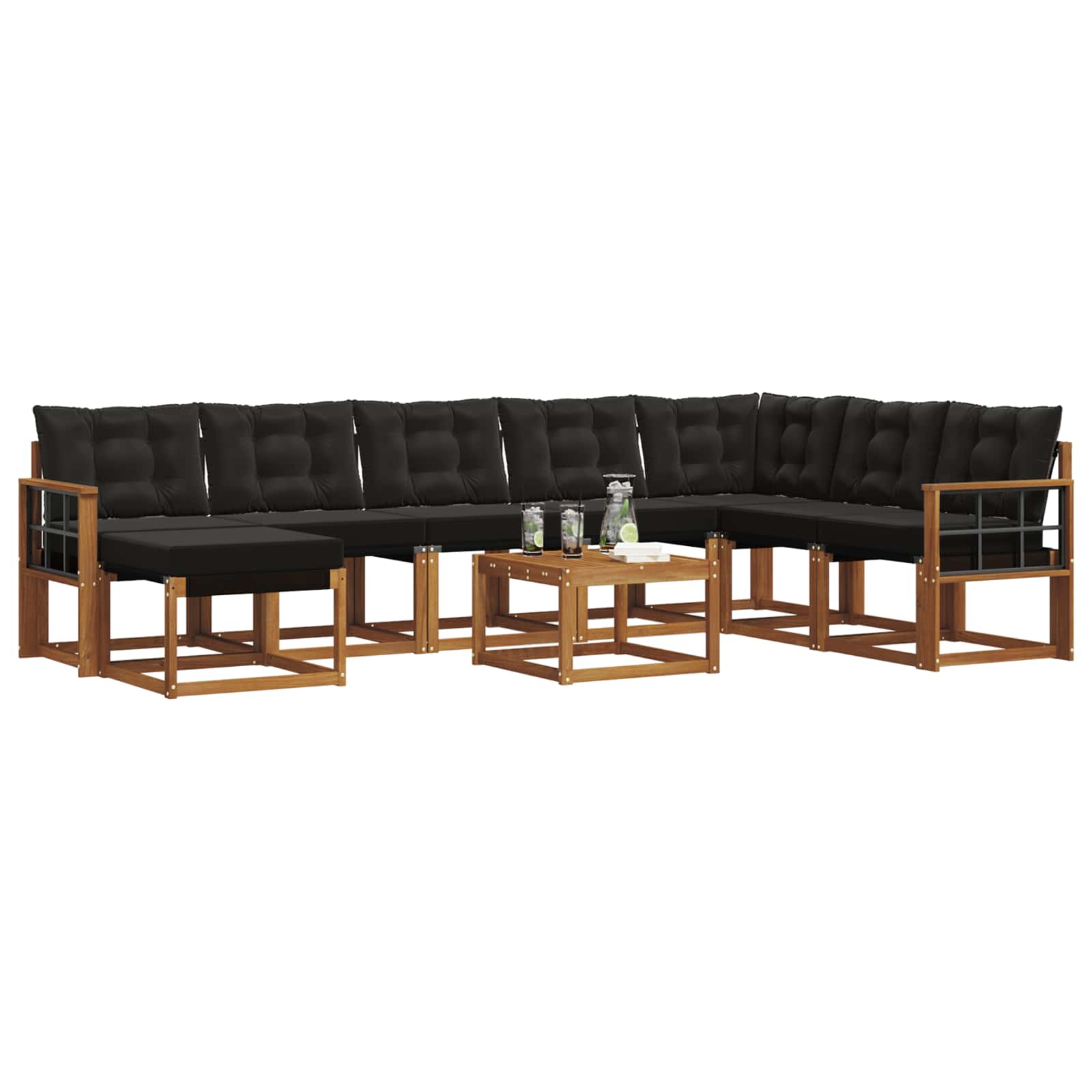 Outdoor-Sofagarnitur mit Kissen 9 pcs Natürlich und Schwarz