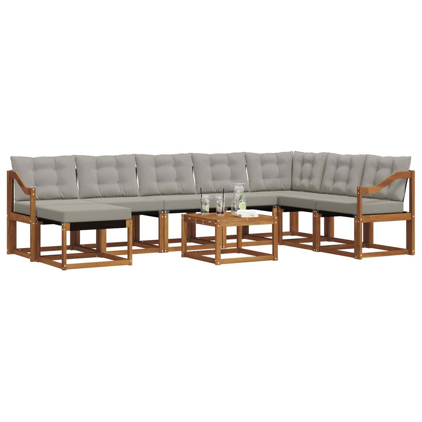 Outdoor-Sofagarnitur mit Kissen 9 pcs Natürlich und Hellgrau