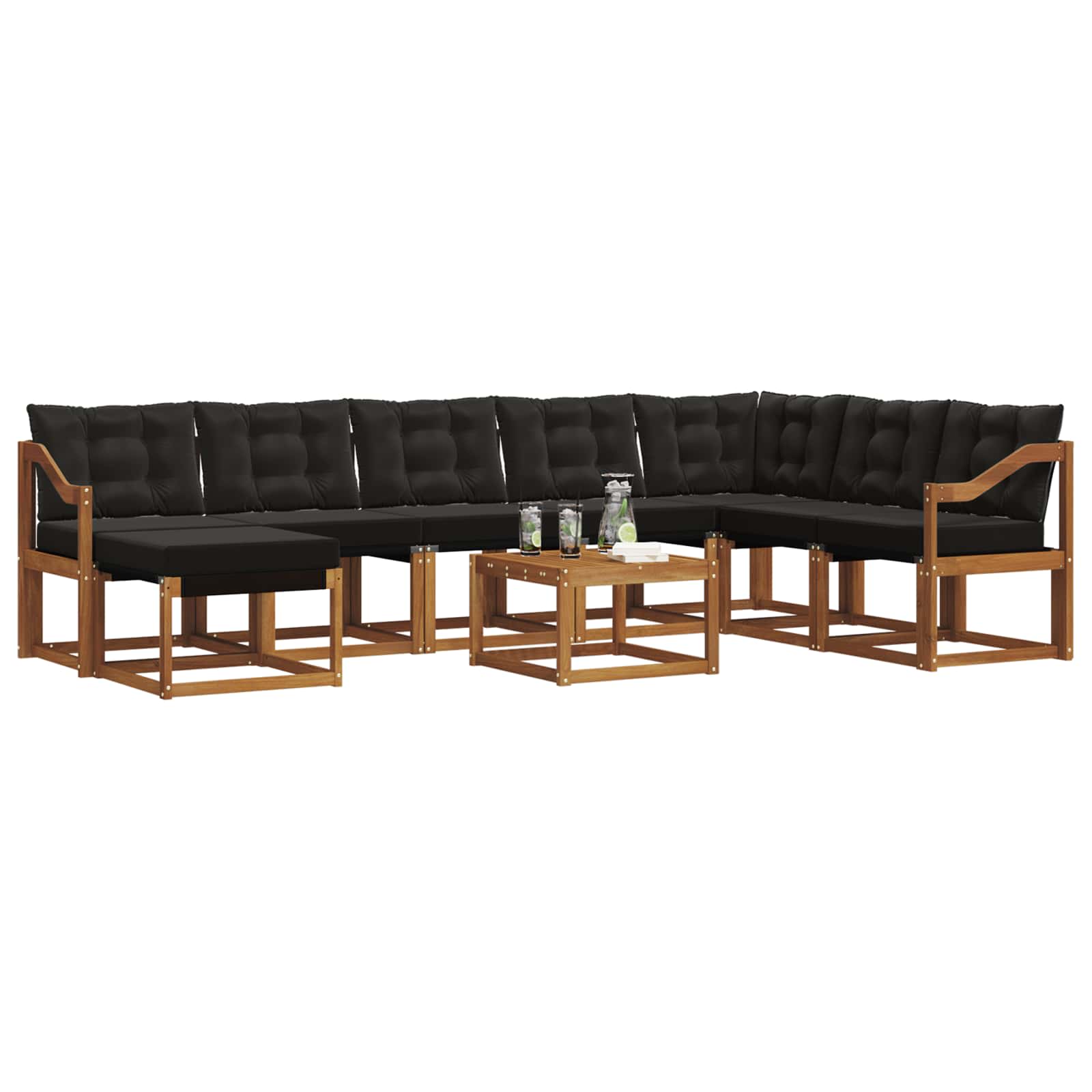 Outdoor-Sofagarnitur mit Kissen 9 pcs Natürlich und Schwarz