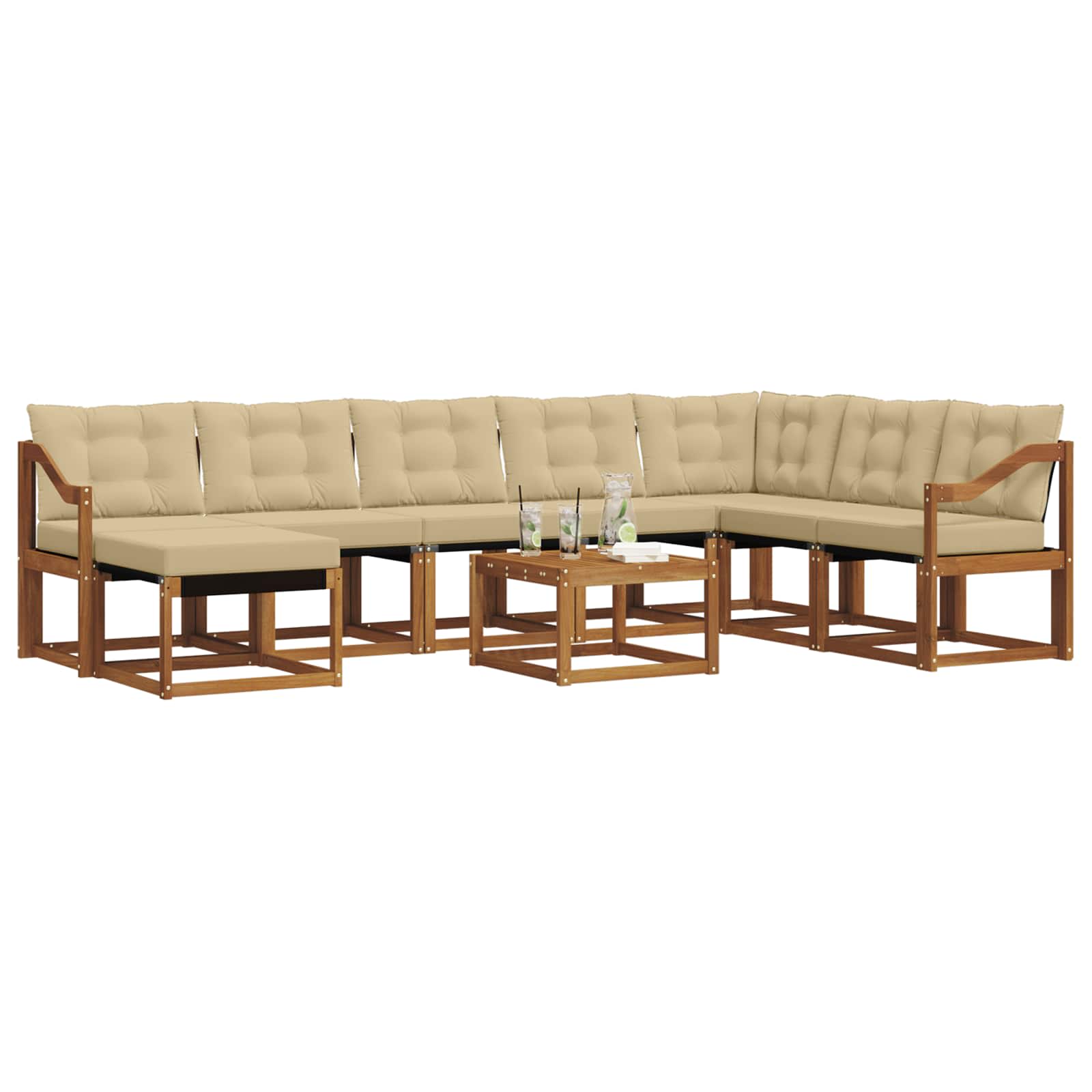 Outdoor-Sofagarnitur mit Kissen 9 pcs Natur und Beige