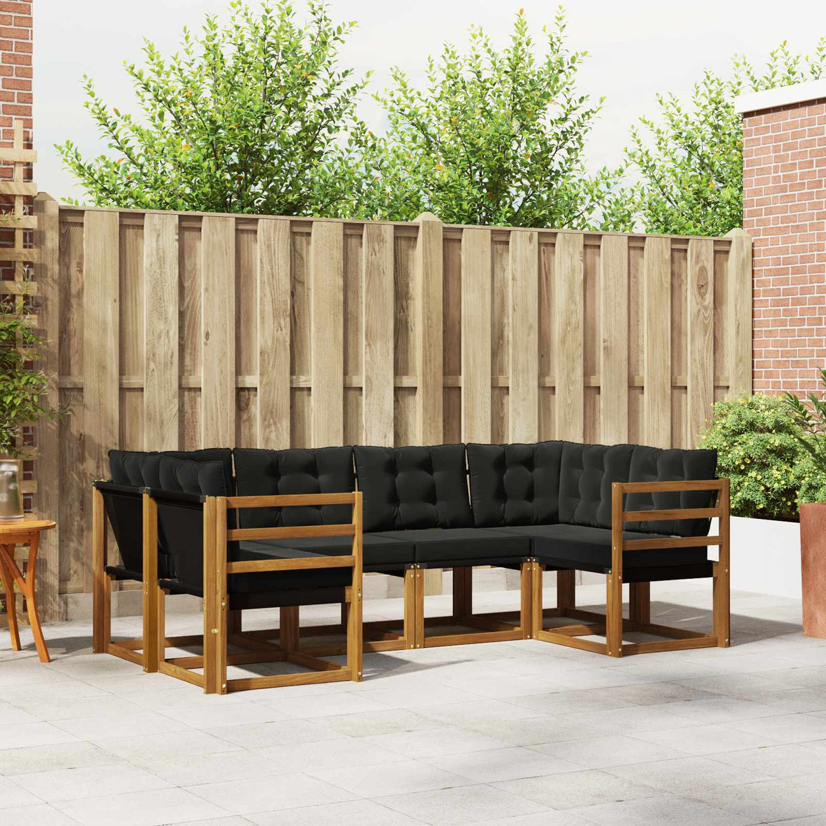 Outdoor-Sofagarnitur 6 stk. Natur und Schwarz