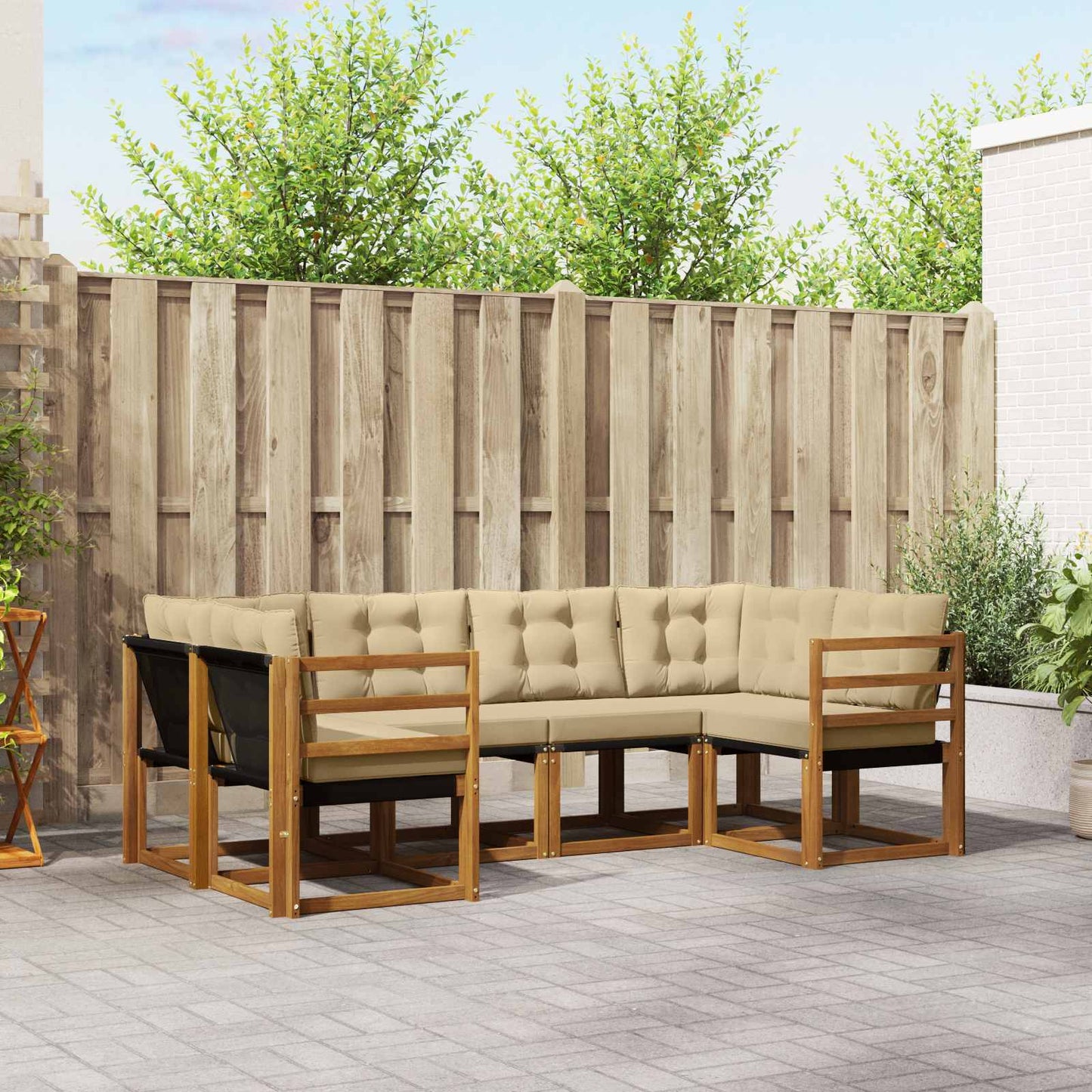 Outdoor-Sofagarnitur mit Kissen 6 pcs Natur und Beige