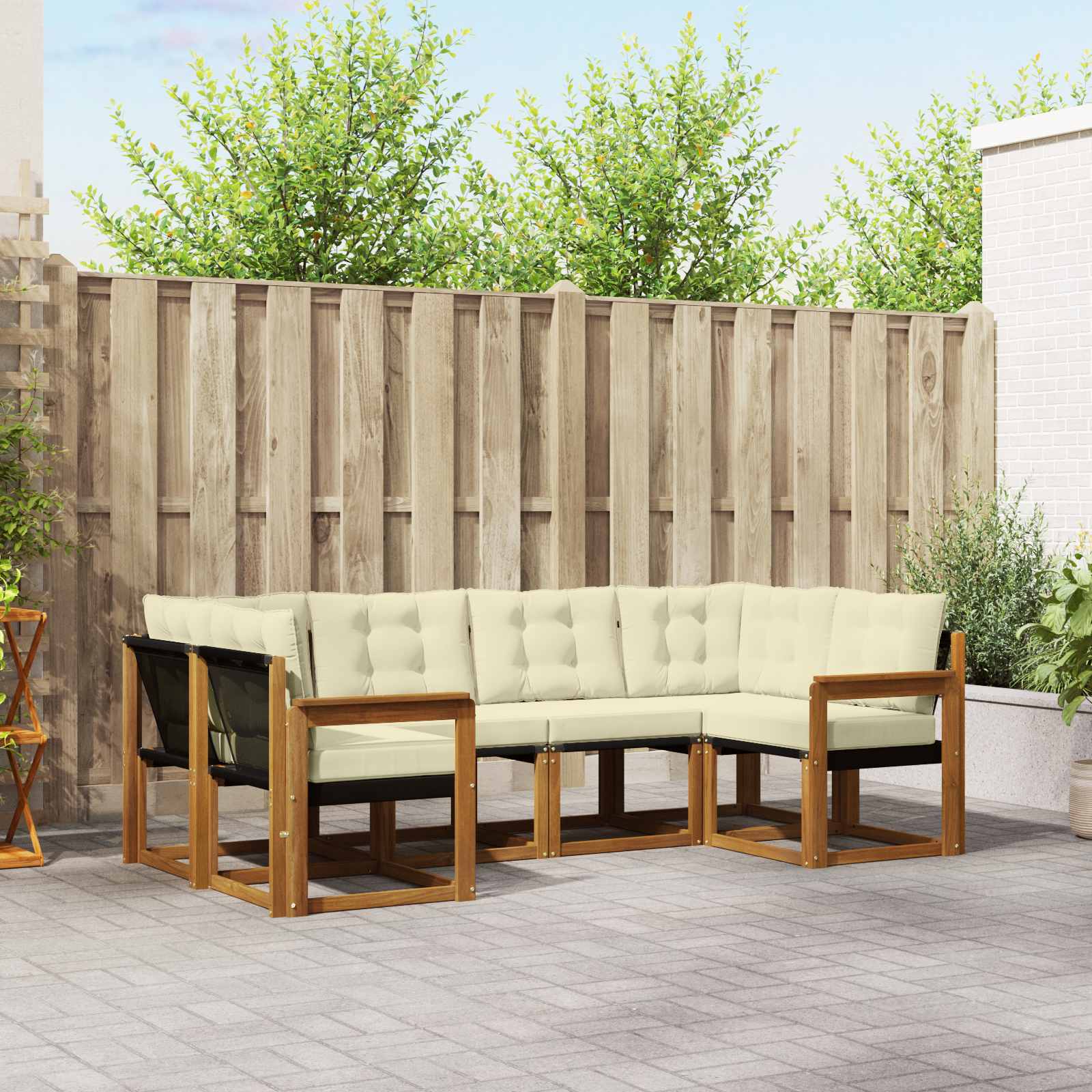Outdoor-Sofagarnitur 6 stk. Natur und Creme
