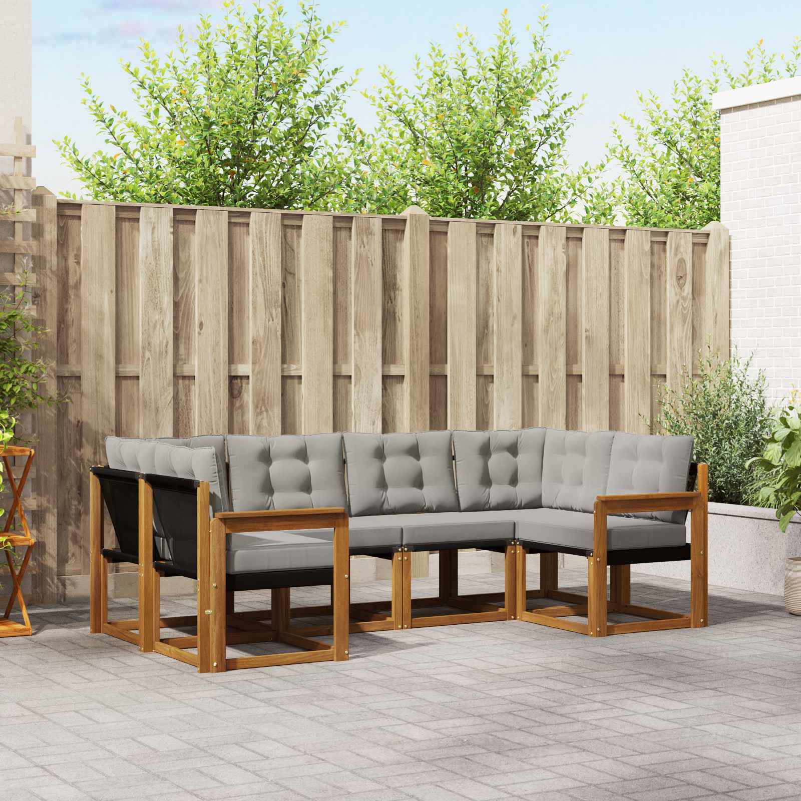 Outdoor-Sofagarnitur mit Kissen 6 pcs Natürlich und Hellgrau