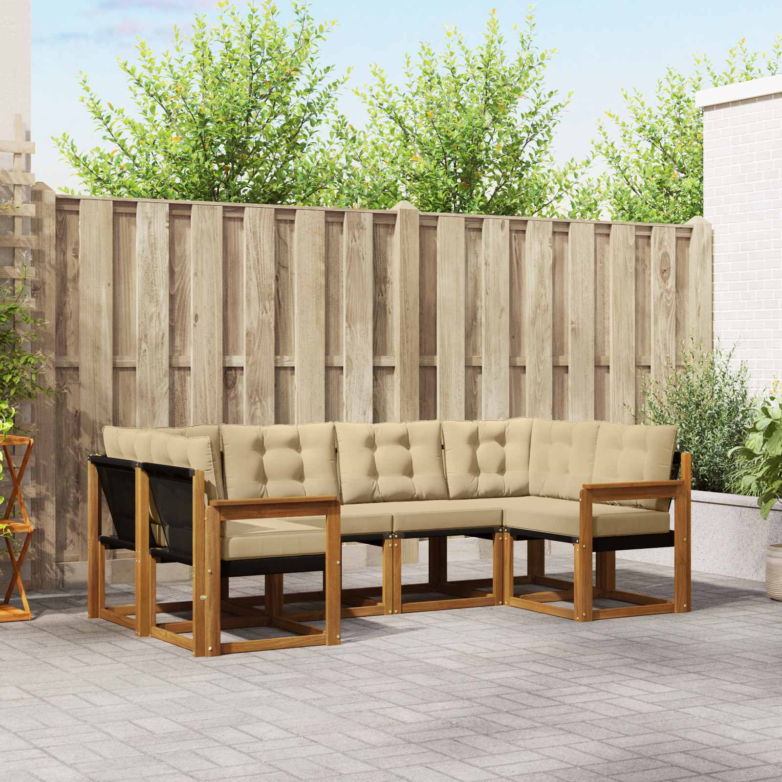 Outdoor-Sofagarnitur 6 stk. Natur und Beige