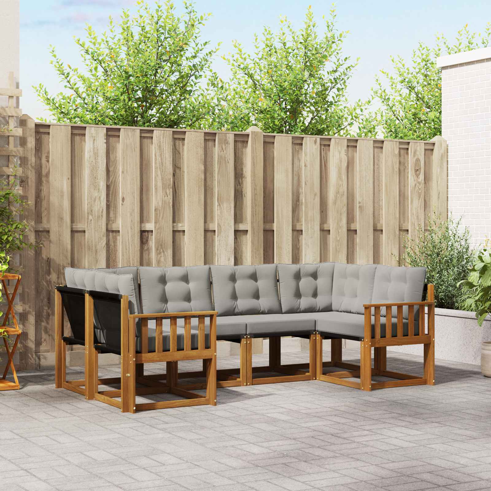 Outdoor-Sofagarnitur mit Kissen 6 pcs Natürlich und Hellgrau