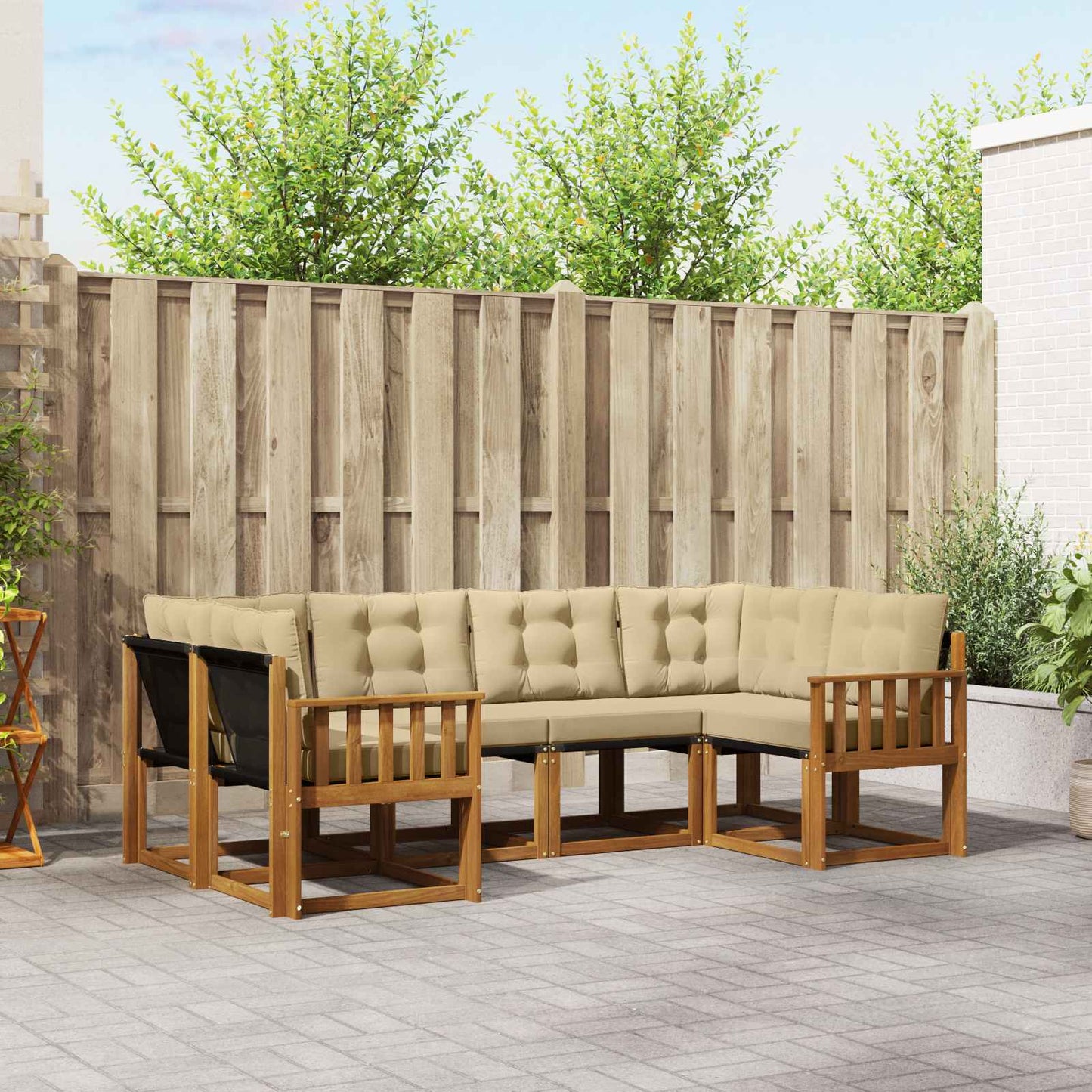 Outdoor-Sofagarnitur 6 stk. Natur und Beige