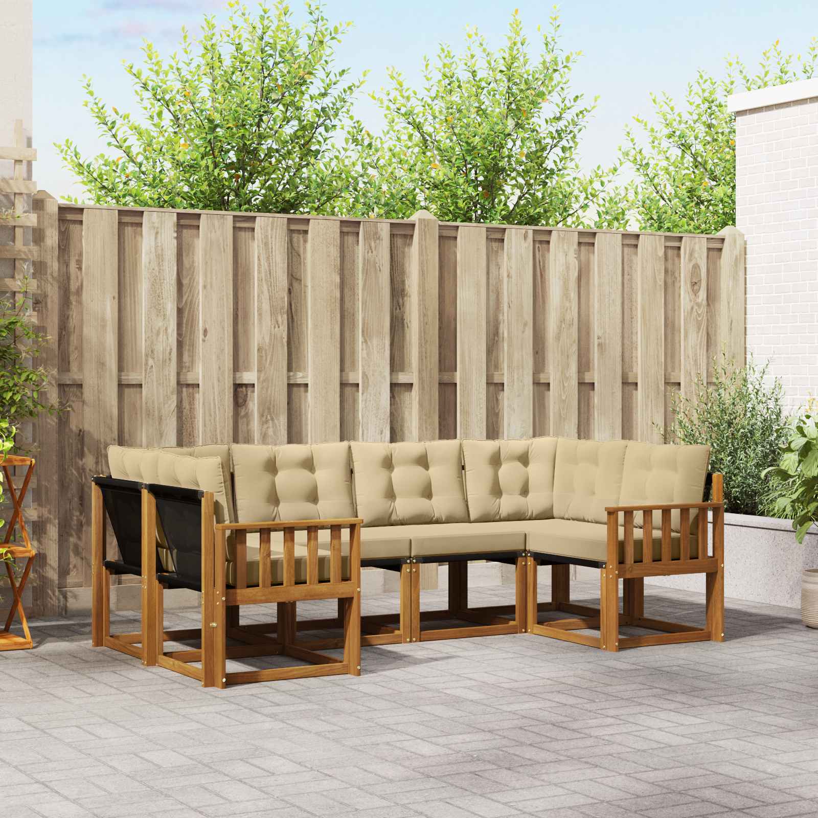 Outdoor-Sofagarnitur 6 stk. Natur und Beige