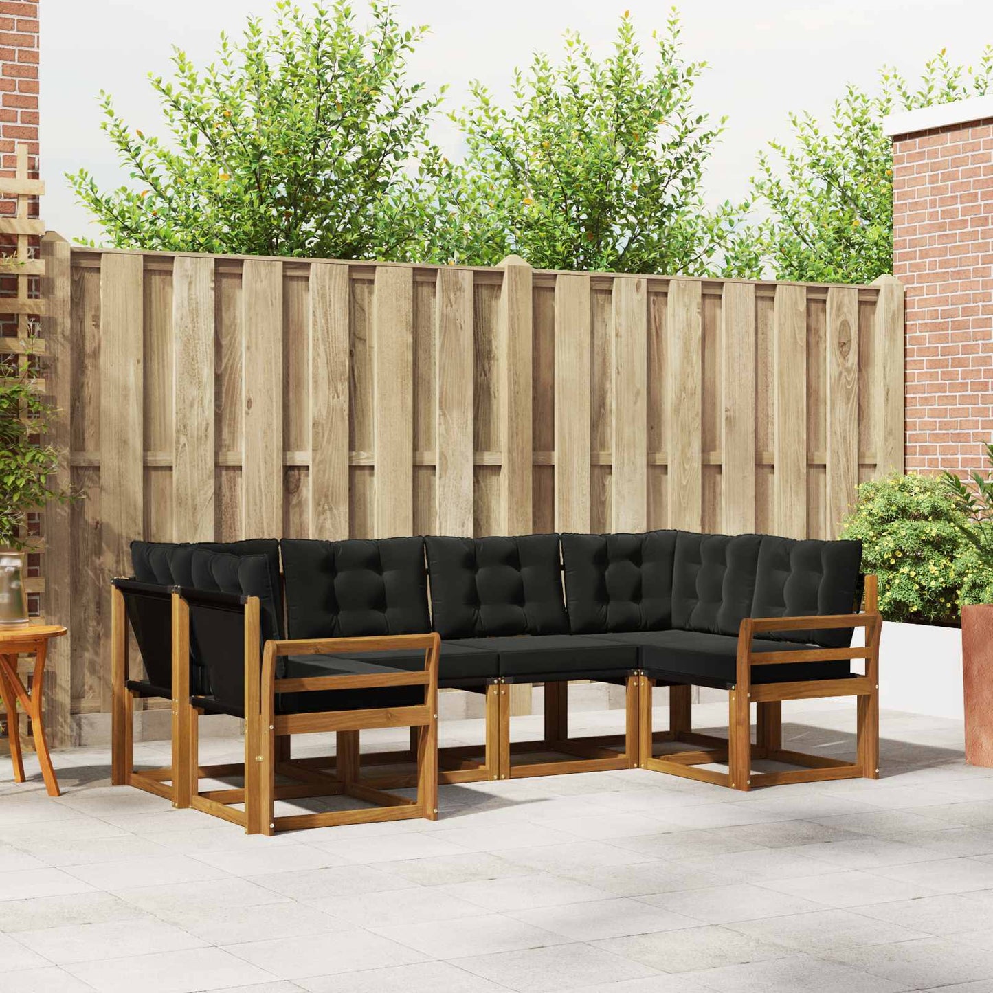 Outdoor-Sofagarnitur 6 stk. Natürlich und Schwarz