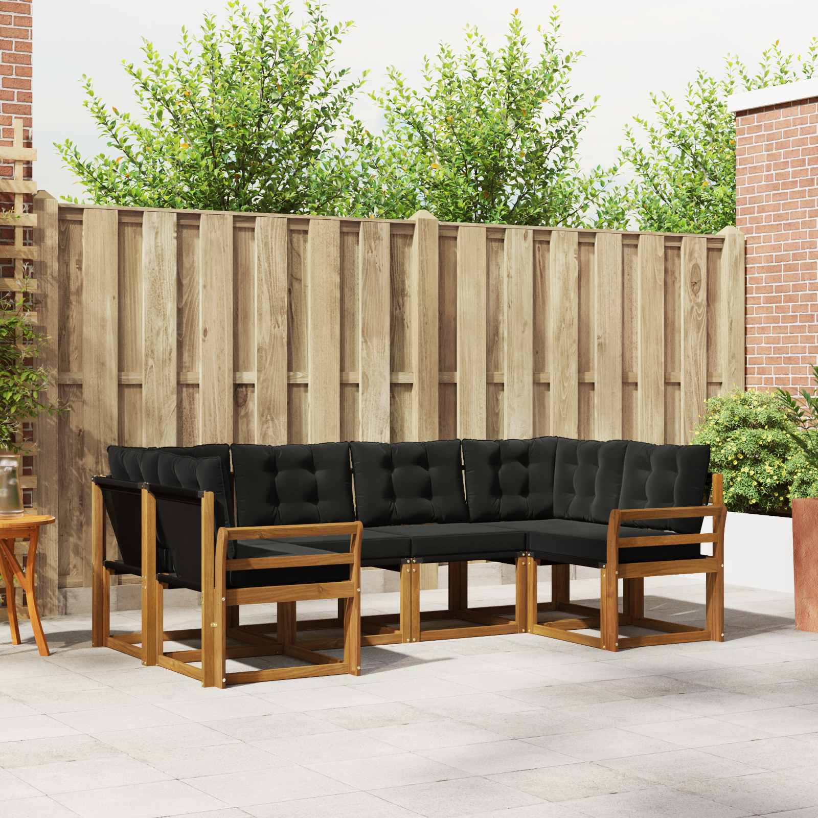 Outdoor-Sofagarnitur 6 stk. Natürlich und Schwarz