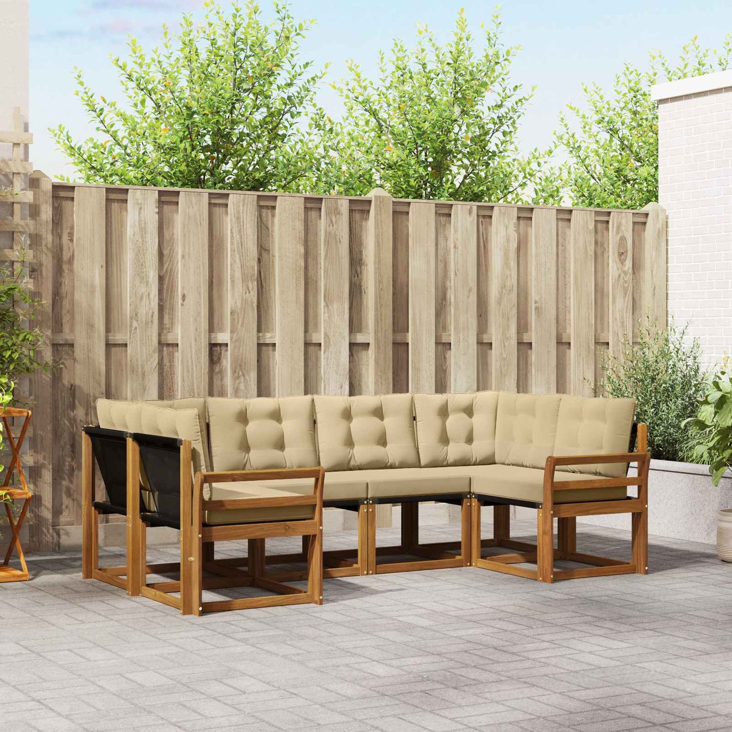 Outdoor-Sofagarnitur 6 stk. Natur und Beige