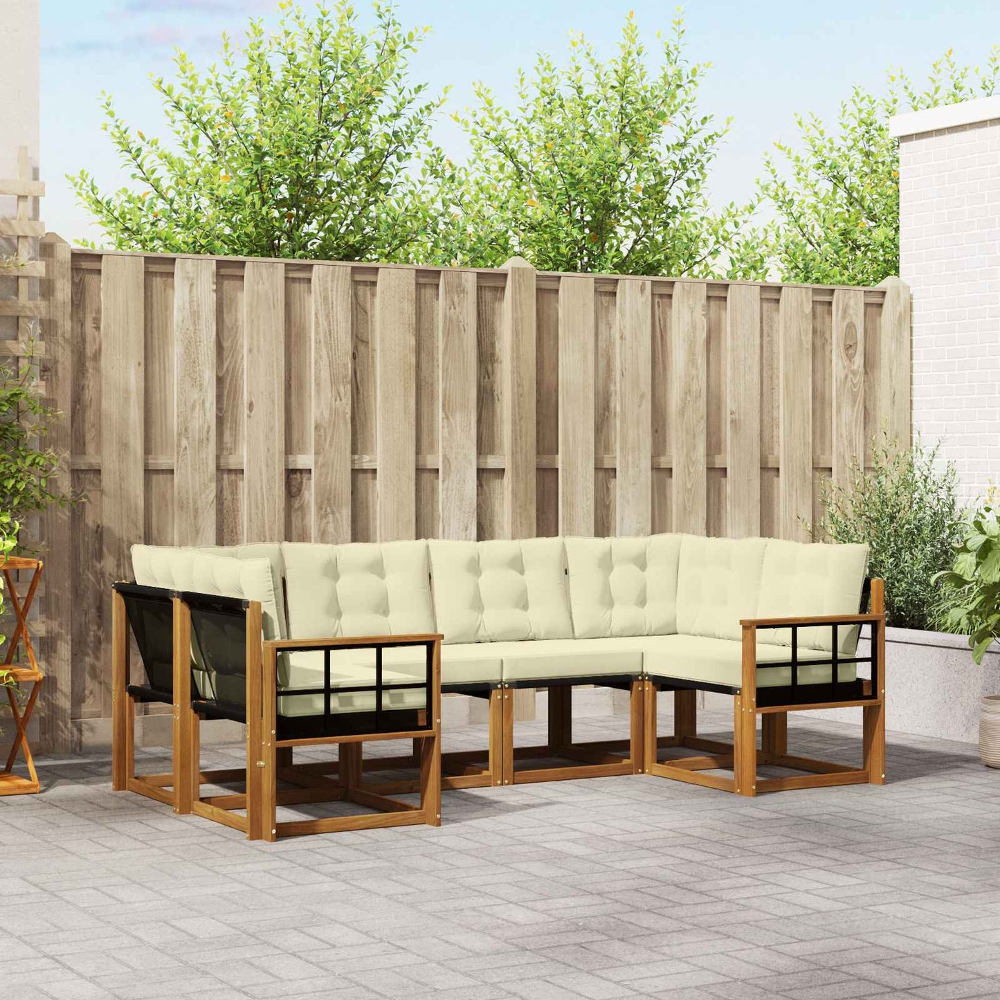 Outdoor-Sofagarnitur 6 stk. Natur und Creme