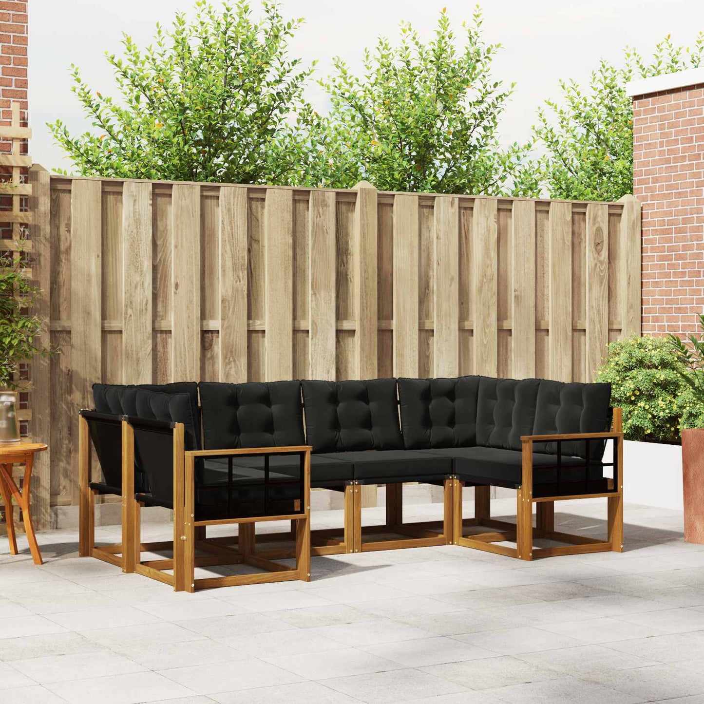 Outdoor-Sofagarnitur mit Kissen 6 pcs Natürlich und Schwarz