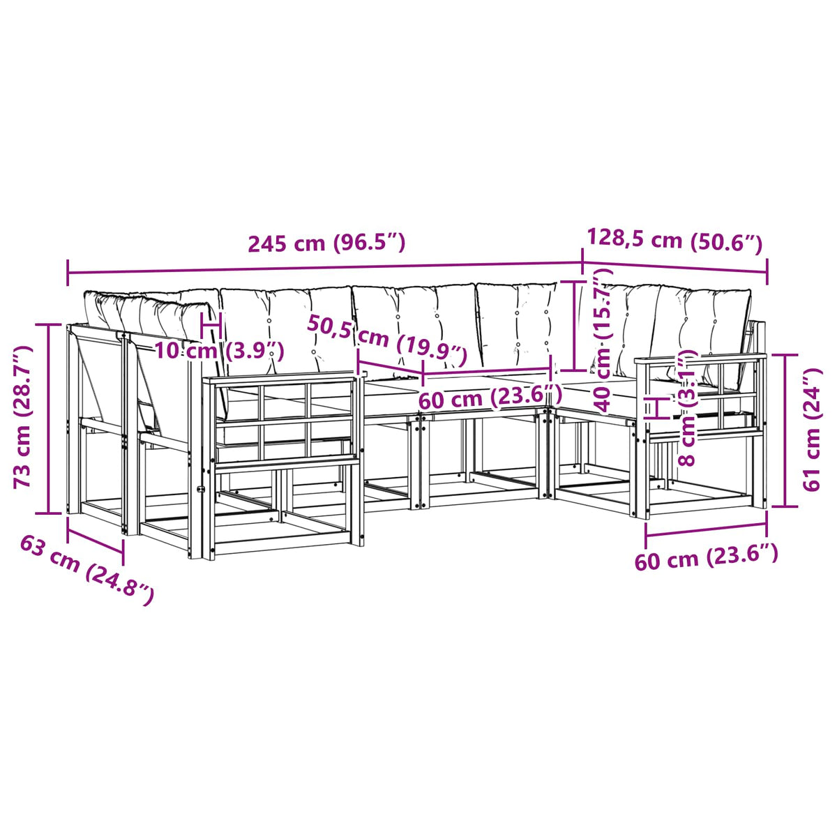 Outdoor-Sofagarnitur 6 stk. Natur und Schwarz