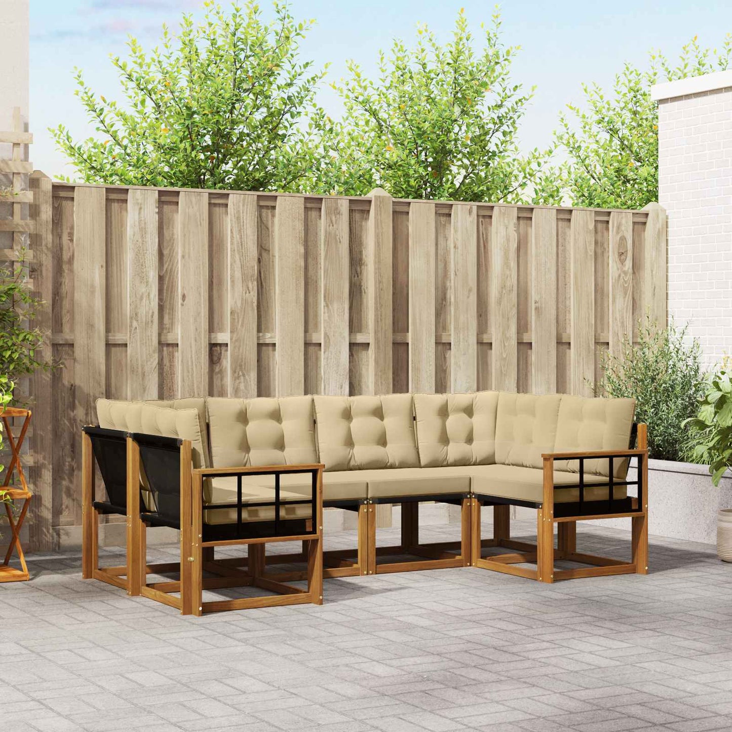 Outdoor-Sofagarnitur 6 stk. Natur und Beige