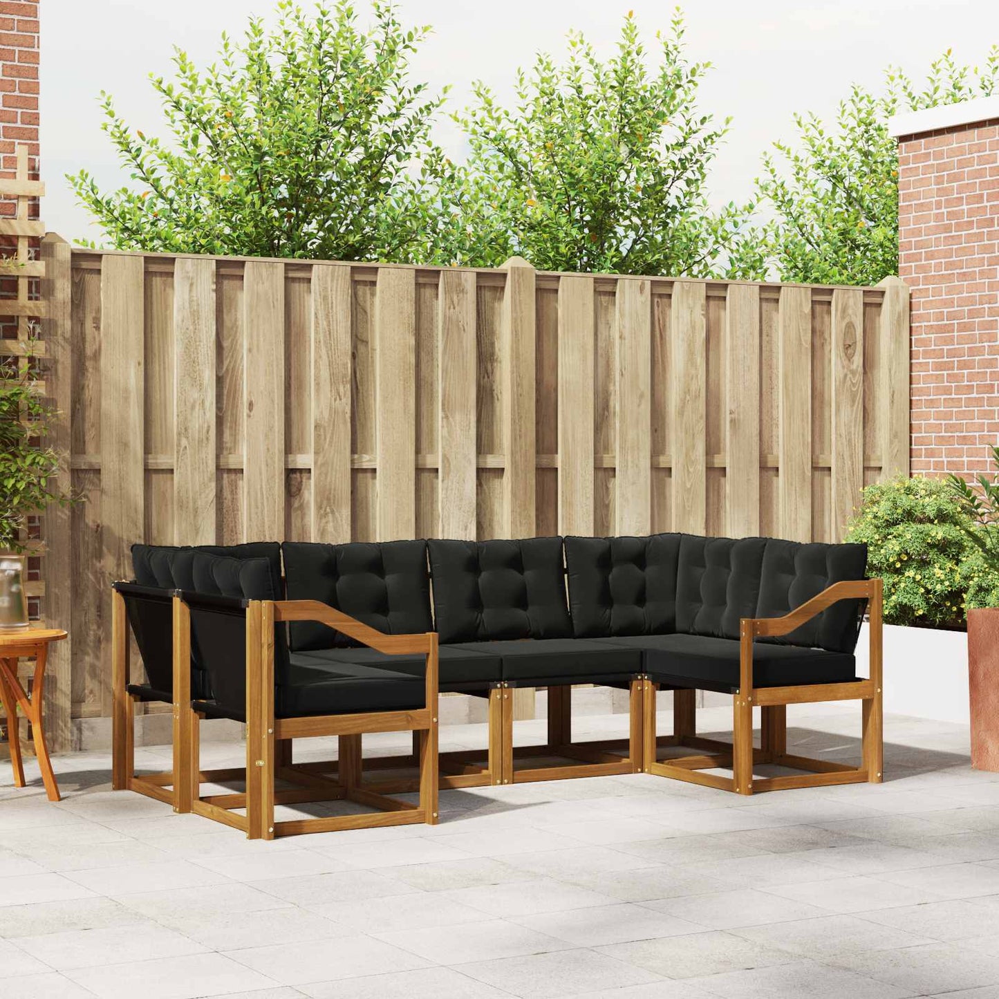 Outdoor-Sofagarnitur mit Kissen 6 pcs Natürlich und Schwarz