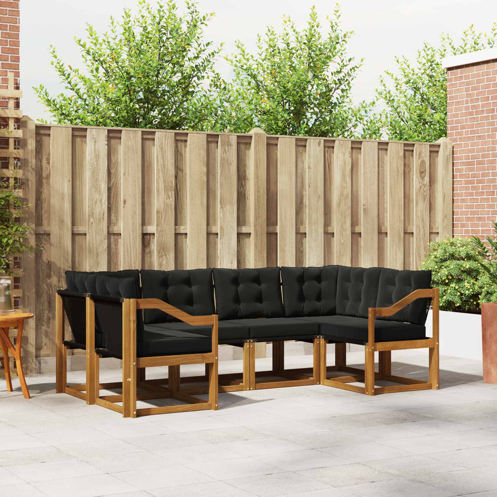 Outdoor-Sofagarnitur mit Kissen 6 pcs Natürlich und Schwarz
