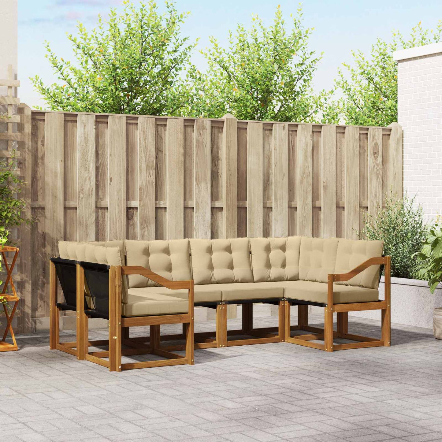 Outdoor-Sofagarnitur 6 stk. Natur und Beige