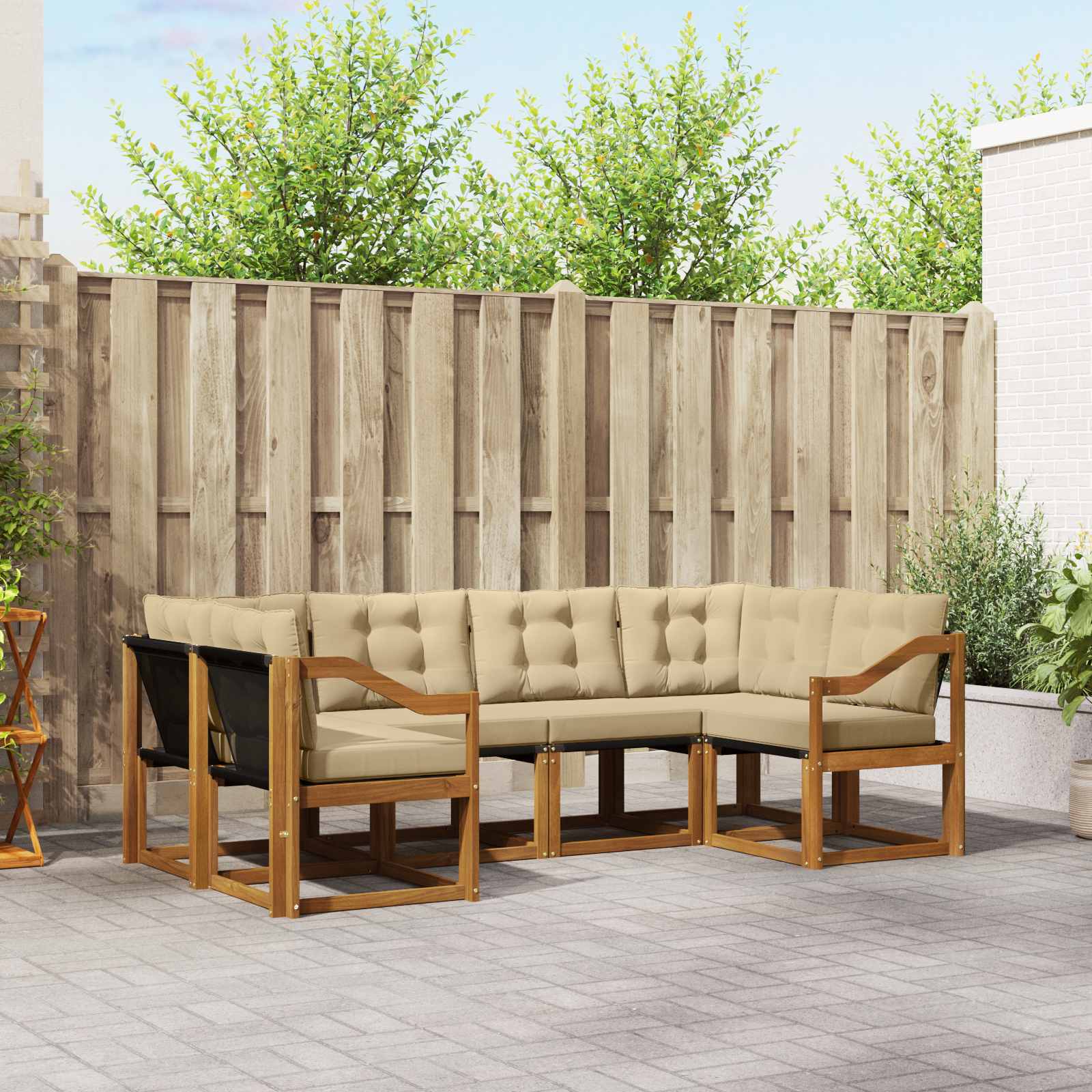 Outdoor-Sofagarnitur 6 stk. Natur und Beige