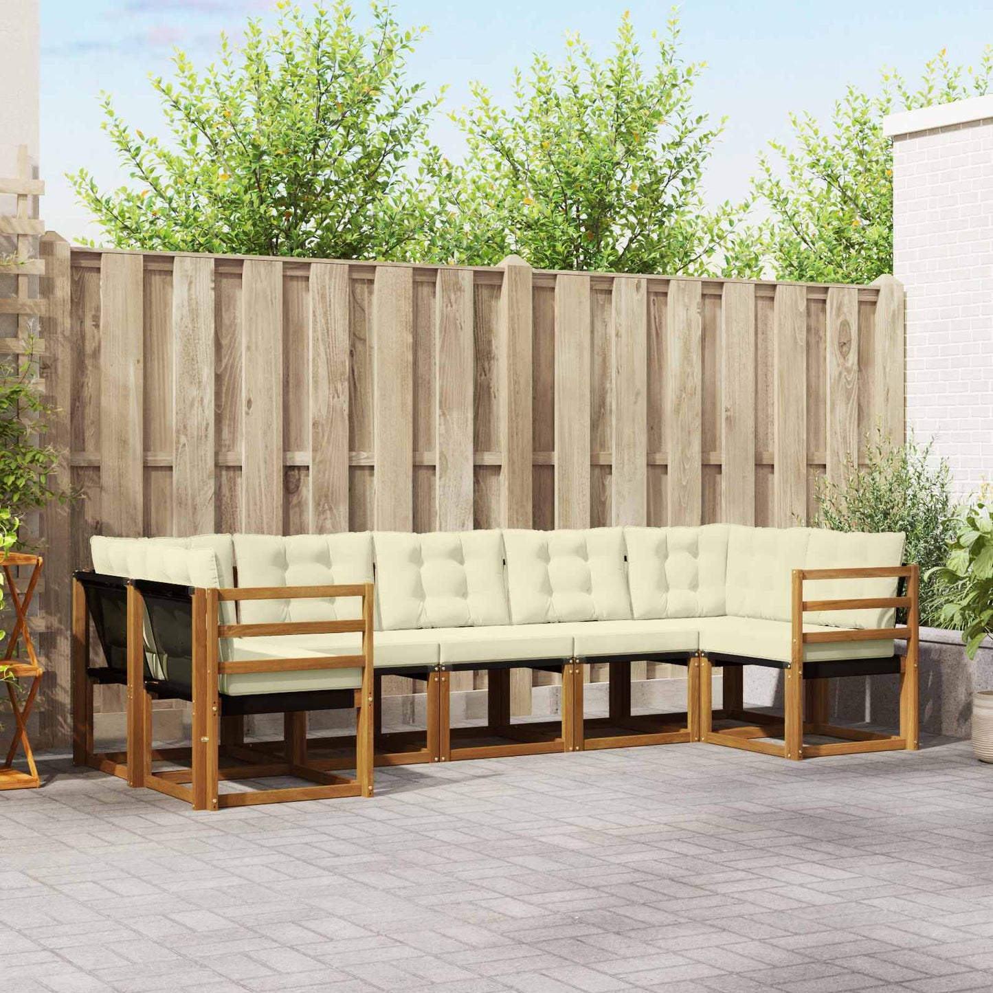 Outdoor-Sofagarnitur mit Kissen 7 pcs Natur und Creme