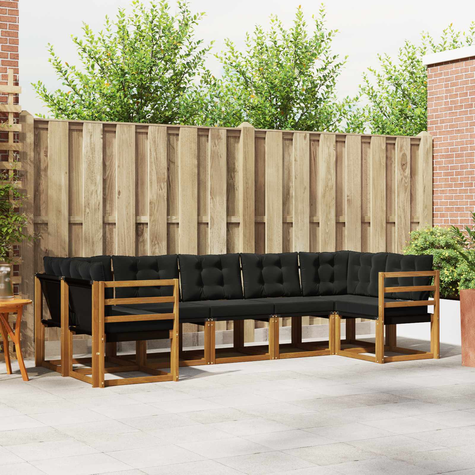 Outdoor-Sofagarnitur mit Kissen 7 pcs Natürlich und Schwarz