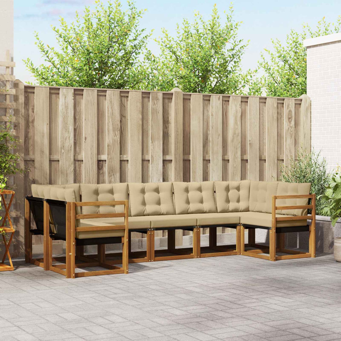 Outdoor-Sofagarnitur 7 stk. Natur und Beige