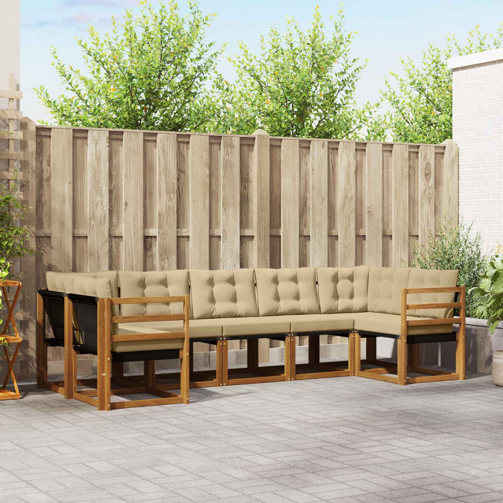 Outdoor-Sofagarnitur 7 stk. Natur und Beige