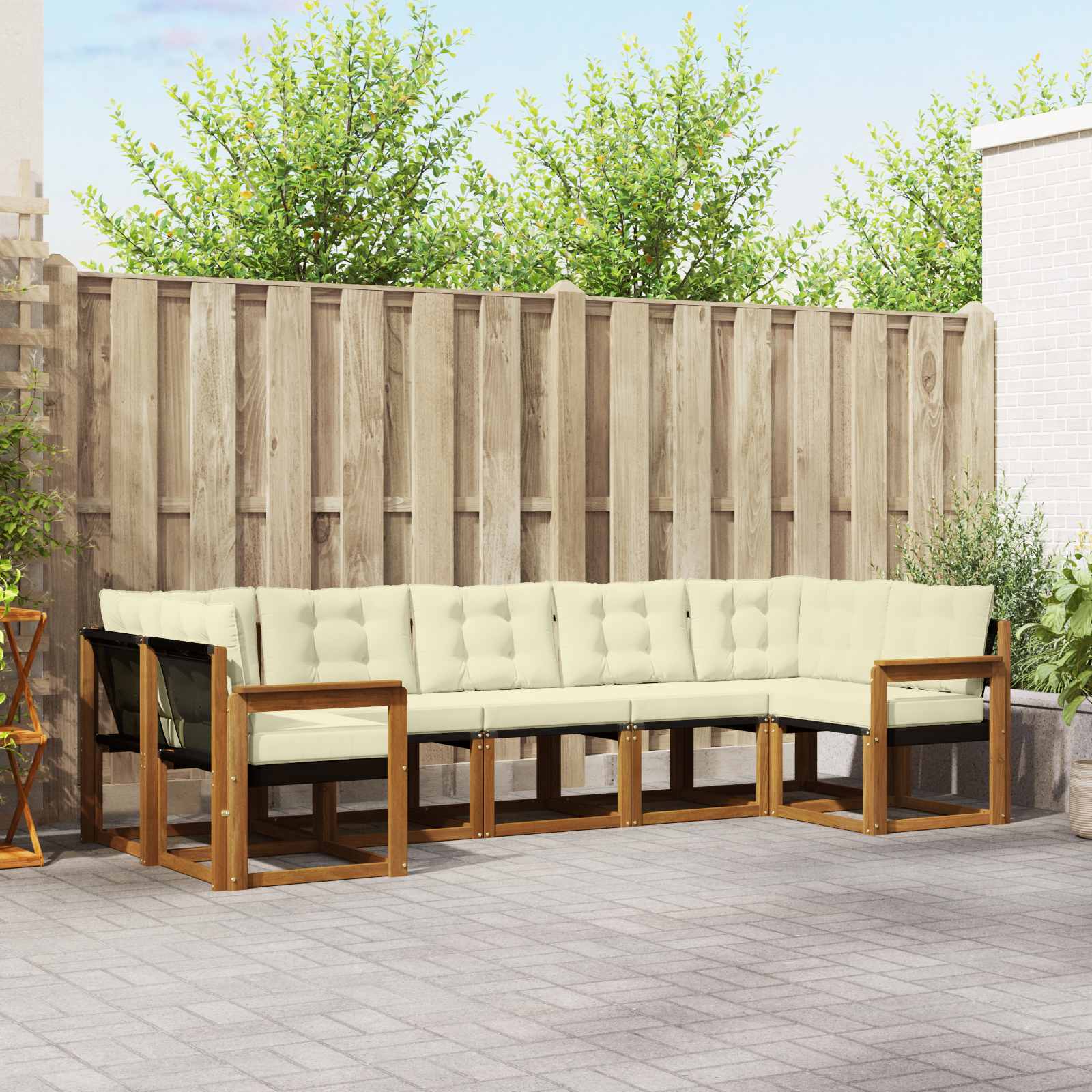 Outdoor-Sofagarnitur 7 stk. Natur und Creme