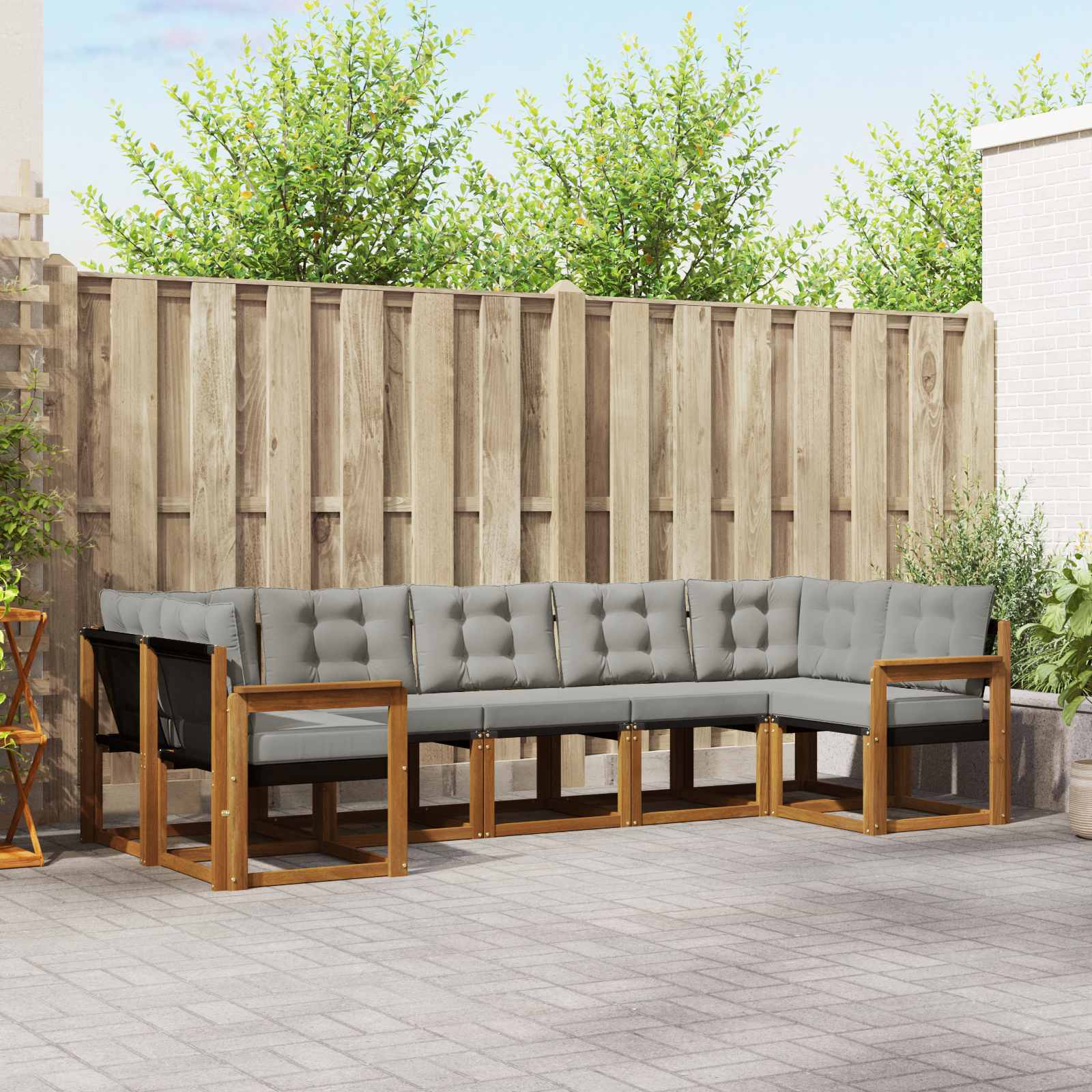 Outdoor-Sofagarnitur mit Kissen 7 pcs Natürlich und Hellgrau